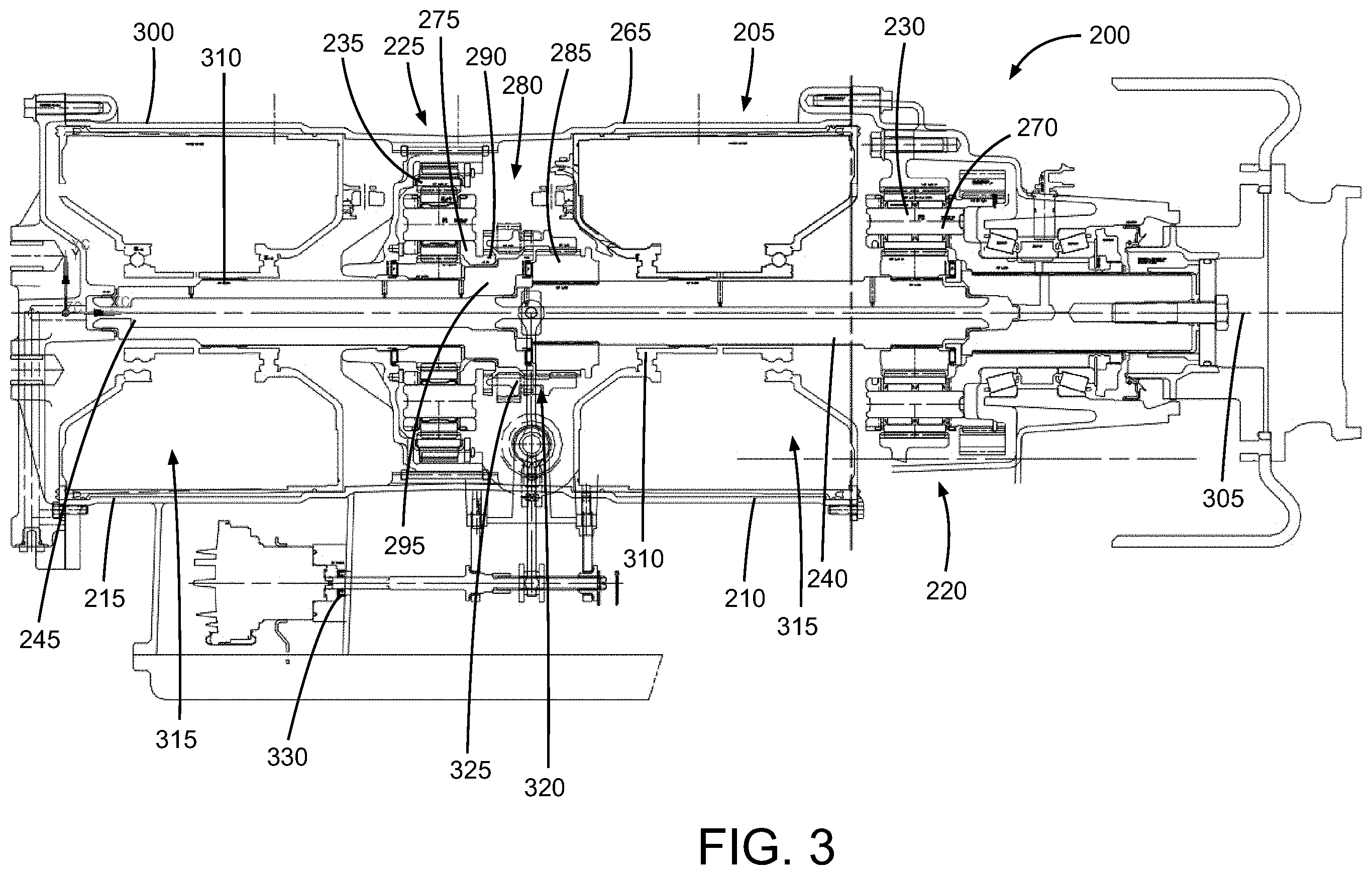 Patent US11787281 Figure 3 – Component alignment for a multiple motor mixed-speed continuous power transmission