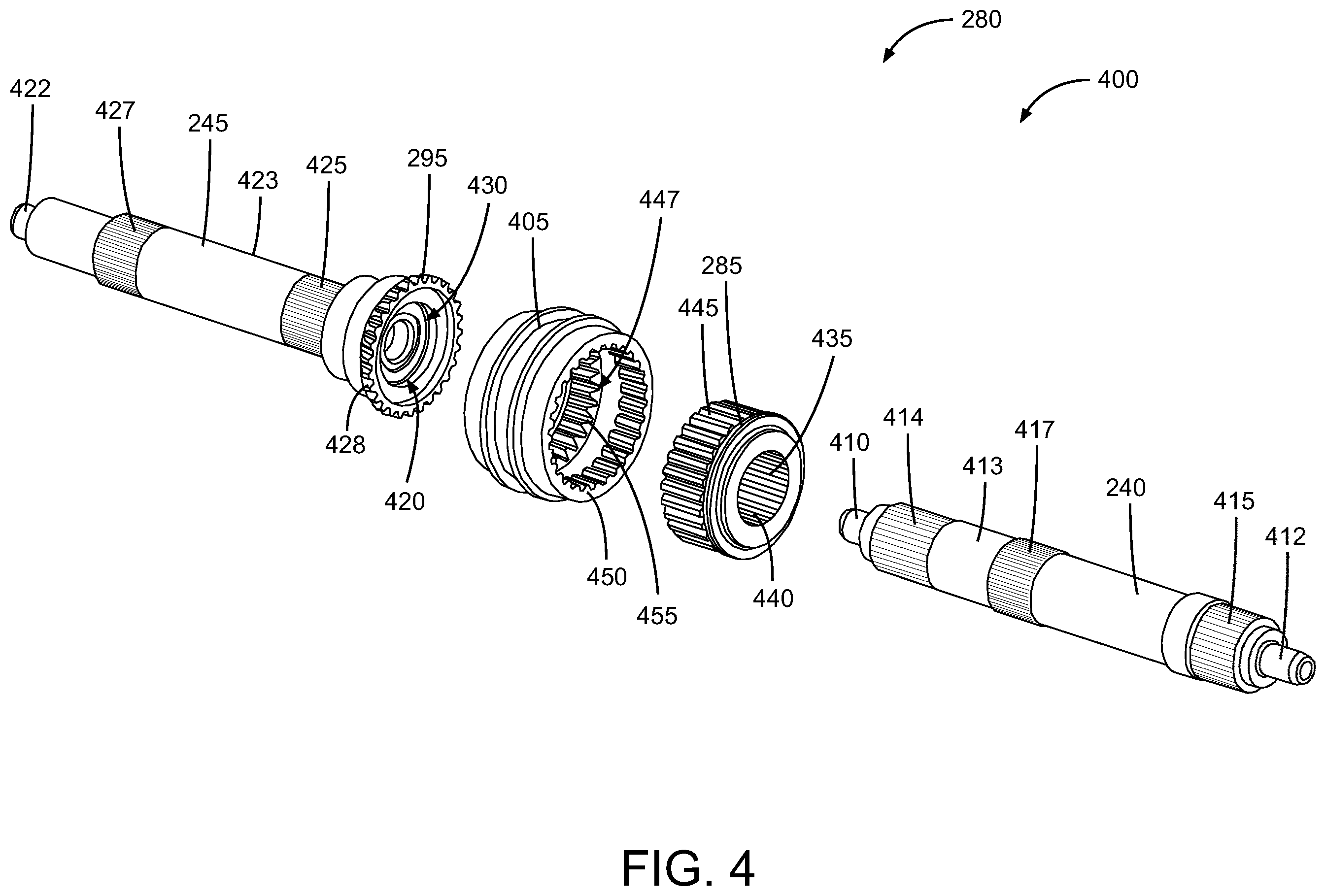 Patent US11787281 Figure 4 – Component alignment for a multiple motor mixed-speed continuous power transmission