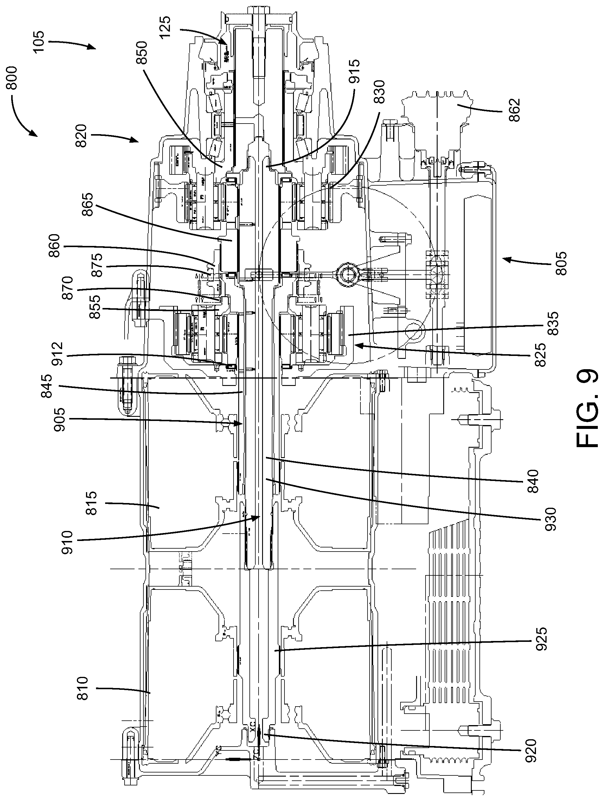 Patent US11787281 Figure 9 – Component alignment for a multiple motor mixed-speed continuous power transmission