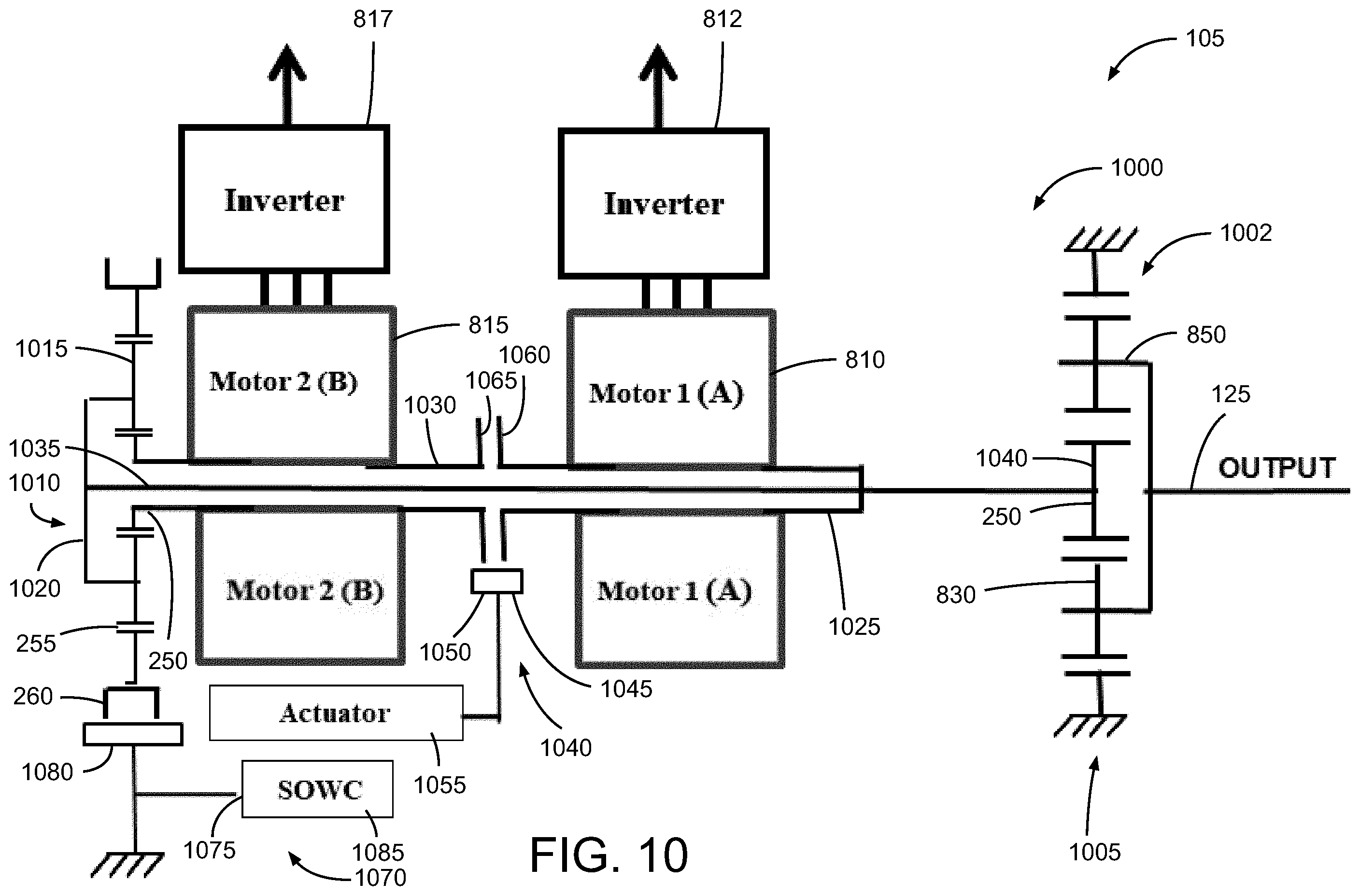 Patent US11787281 Figure 10 – Component alignment for a multiple motor mixed-speed continuous power transmission