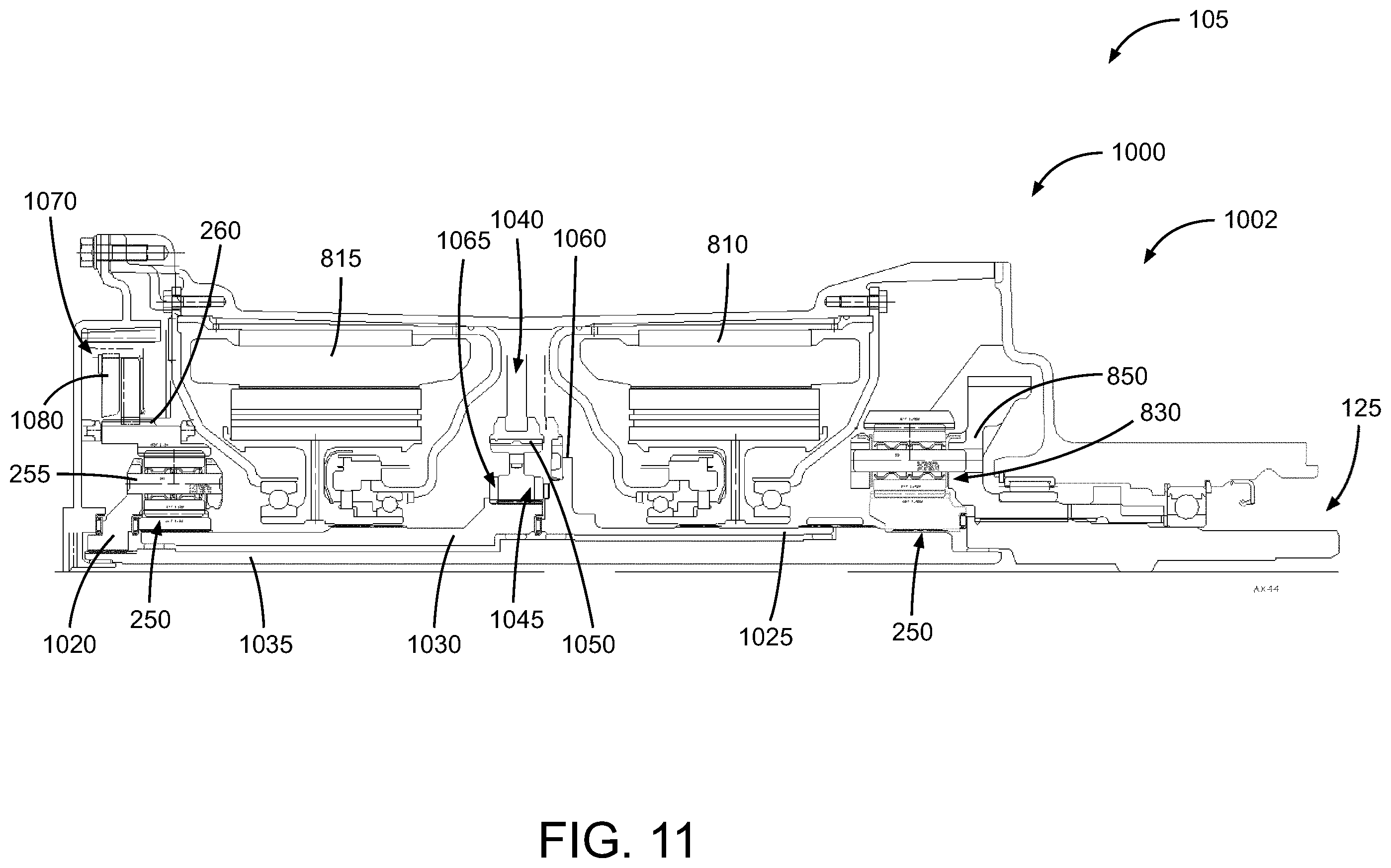 Patent US11787281 Figure 11 – Component alignment for a multiple motor mixed-speed continuous power transmission