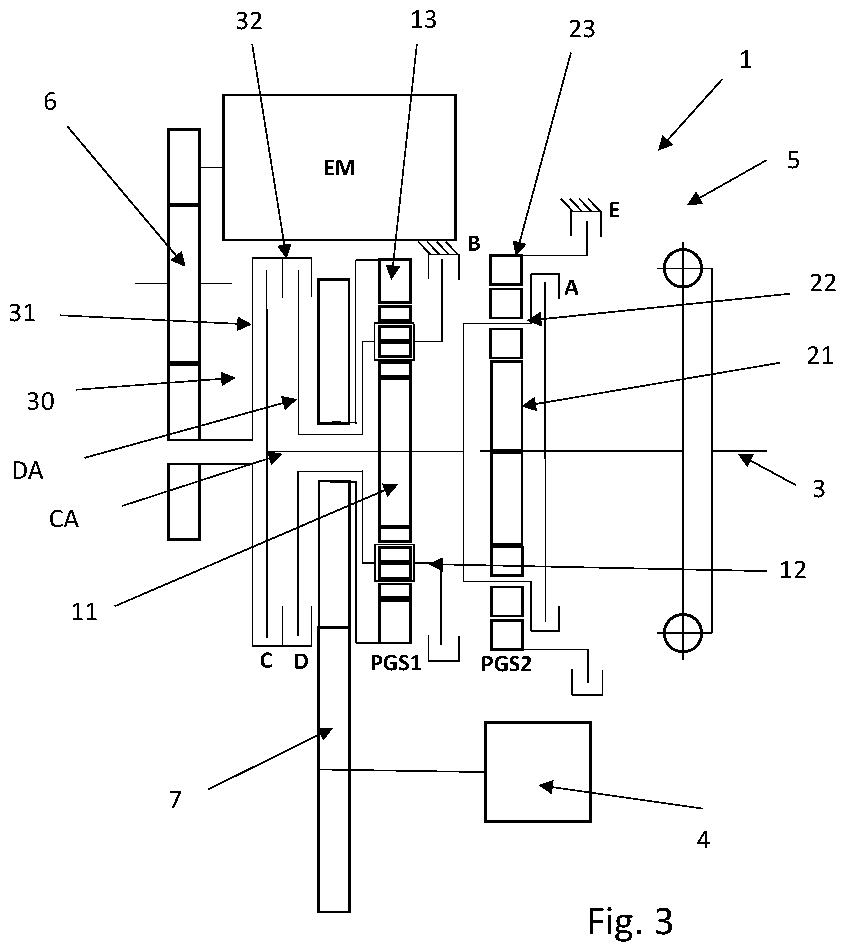 Patent US11787282 Figure 3 – Hybridised drivetrain and method for controlling said drivetrain