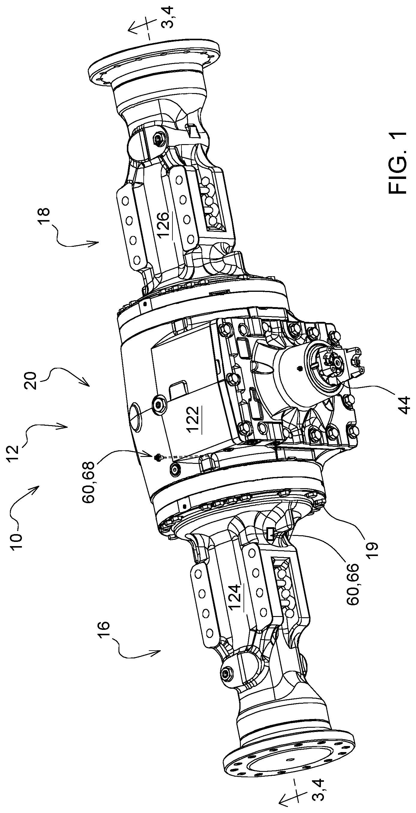 Patent US11787286 Figure 1 – Axle assembly with torque sensor