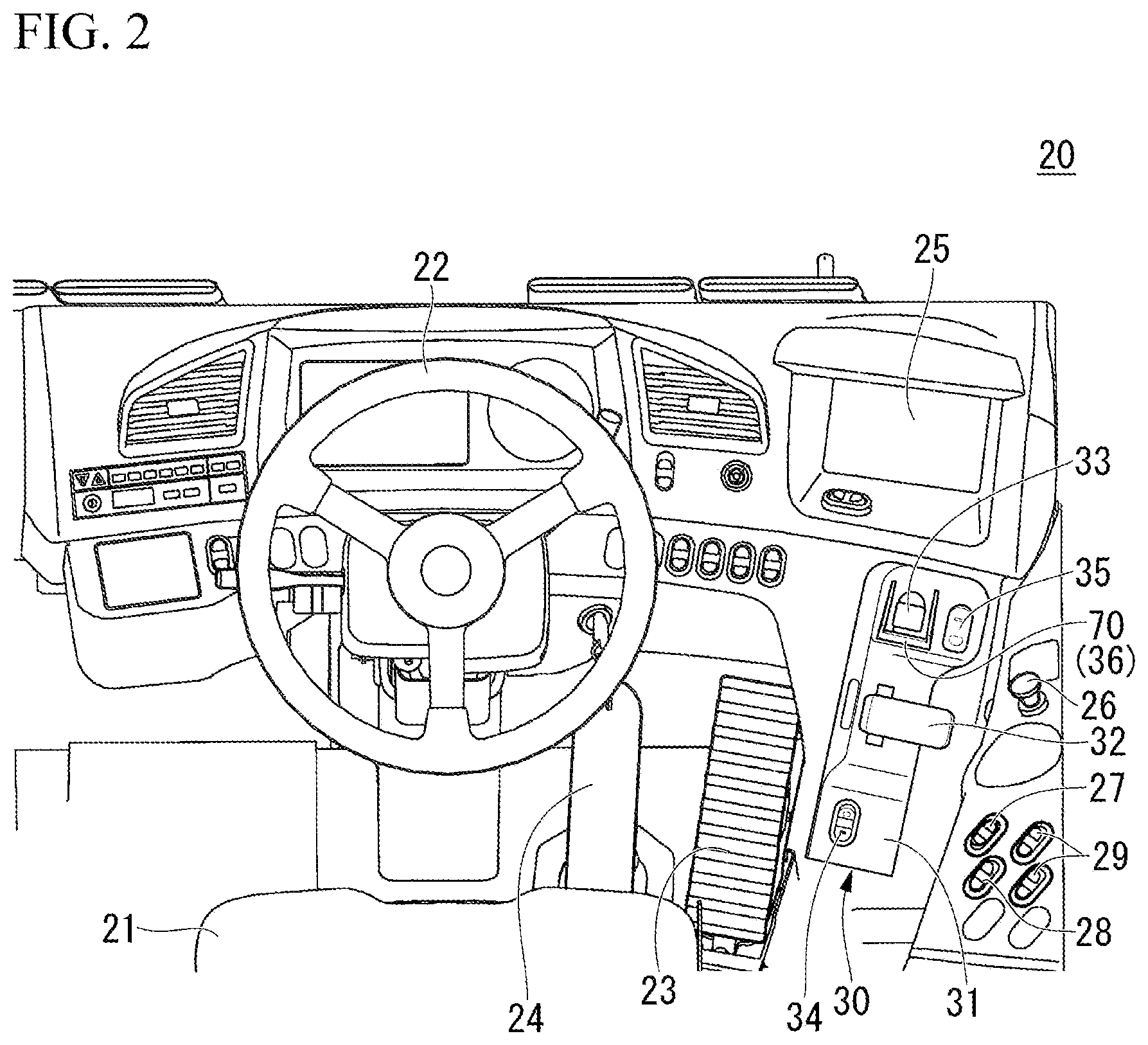 Patent US11787291 Figure 2 – Operation device and work vehicle