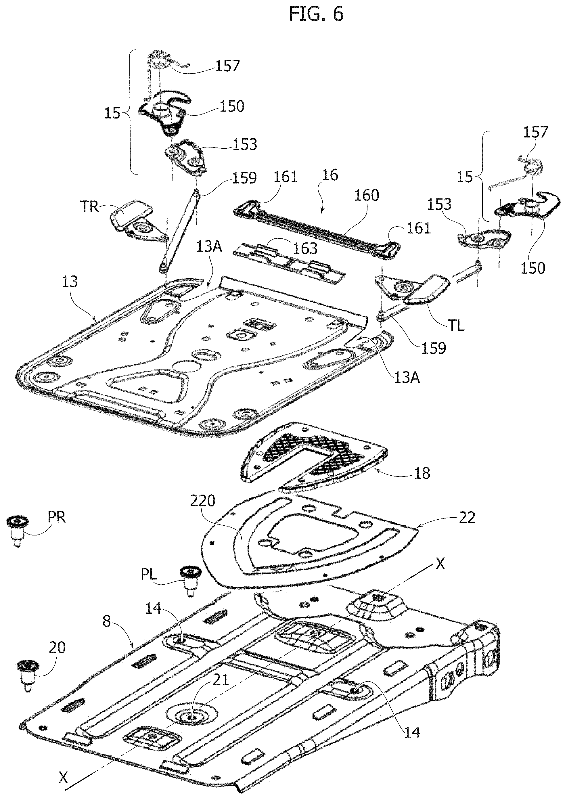 Patent US11787322 Figure 6 – Table unit for a motor-vehicle seat; motor-vehicle seat provided with this unit and motor-vehicle including this seat