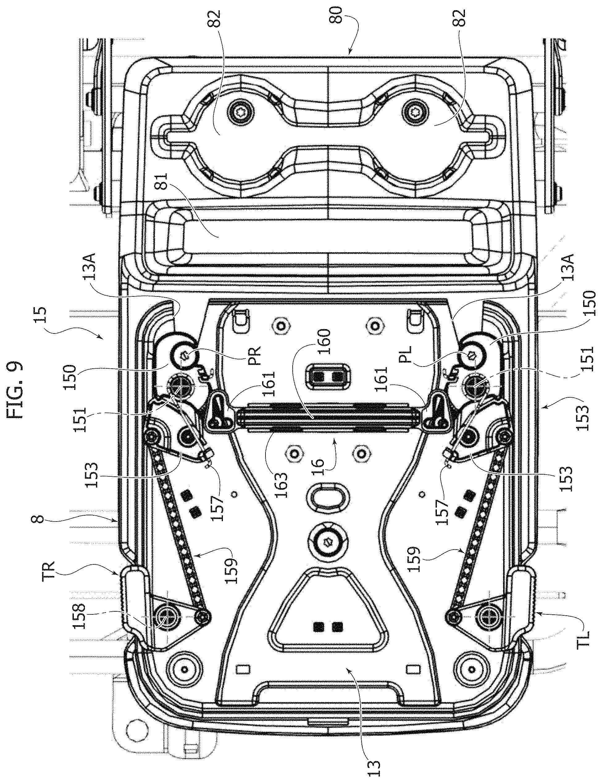 Patent US11787322 Figure 9 – Table unit for a motor-vehicle seat; motor-vehicle seat provided with this unit and motor-vehicle including this seat