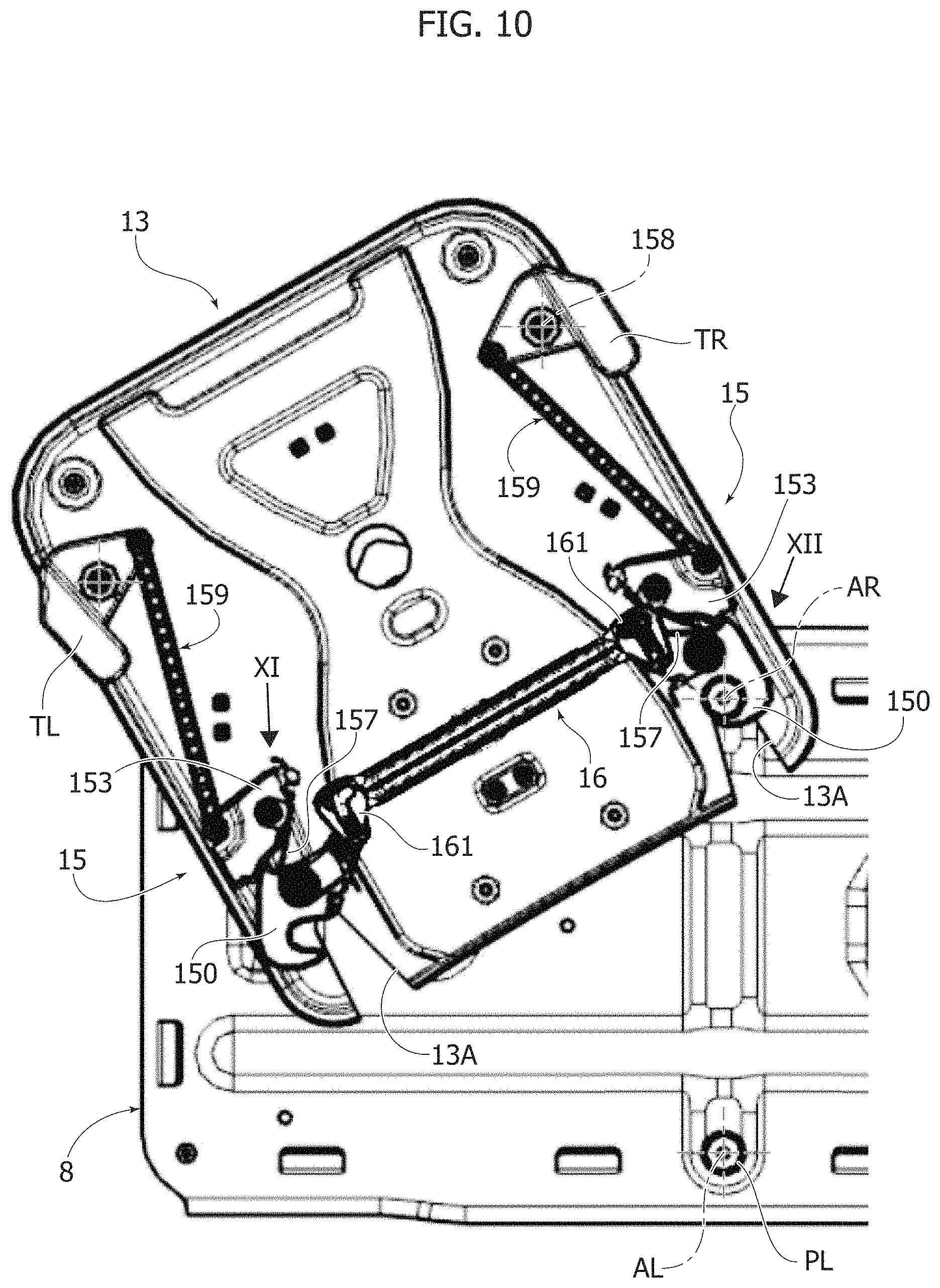 Patent US11787322 Figure 10 – Table unit for a motor-vehicle seat; motor-vehicle seat provided with this unit and motor-vehicle including this seat