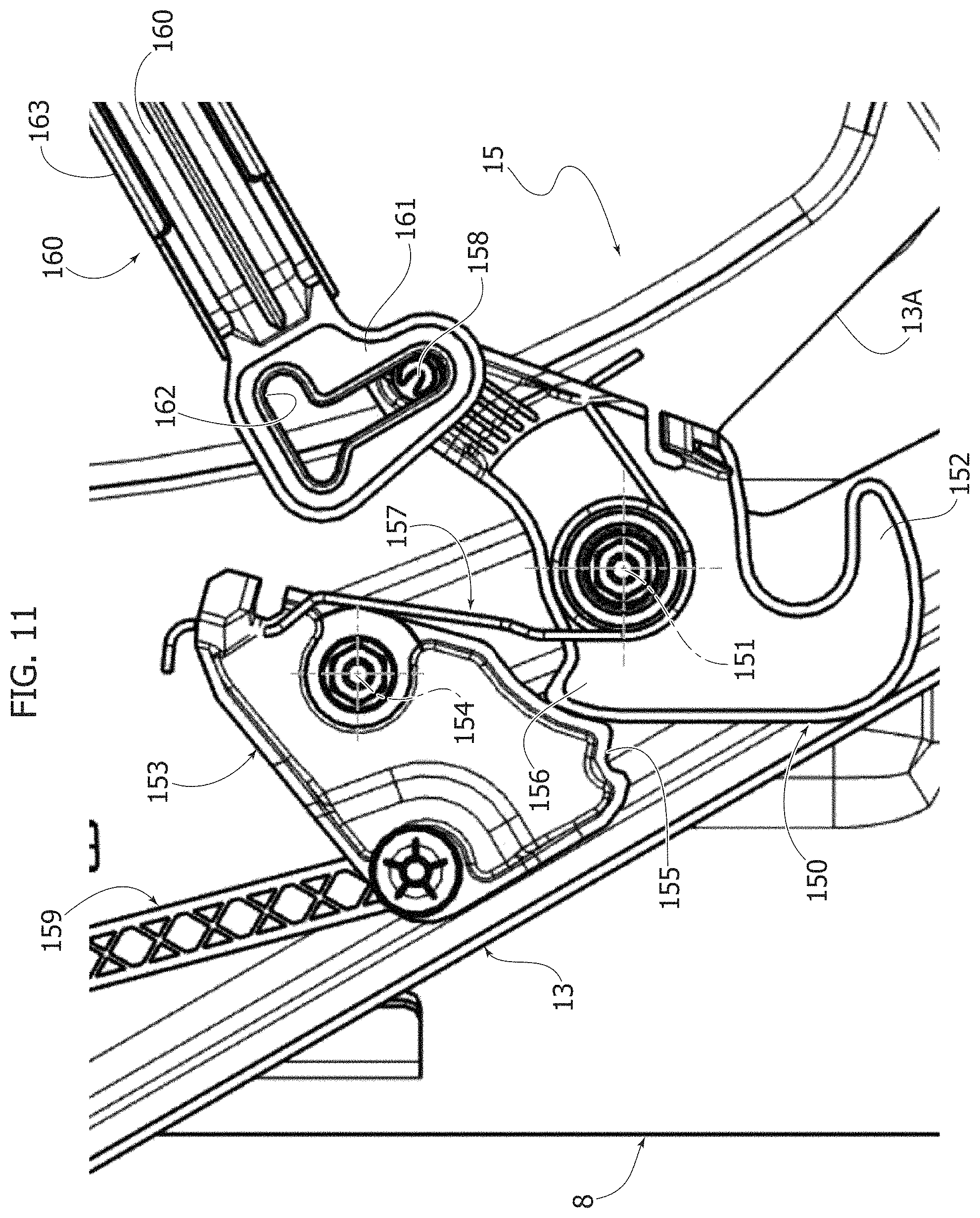 Patent US11787322 Figure 11 – Table unit for a motor-vehicle seat; motor-vehicle seat provided with this unit and motor-vehicle including this seat