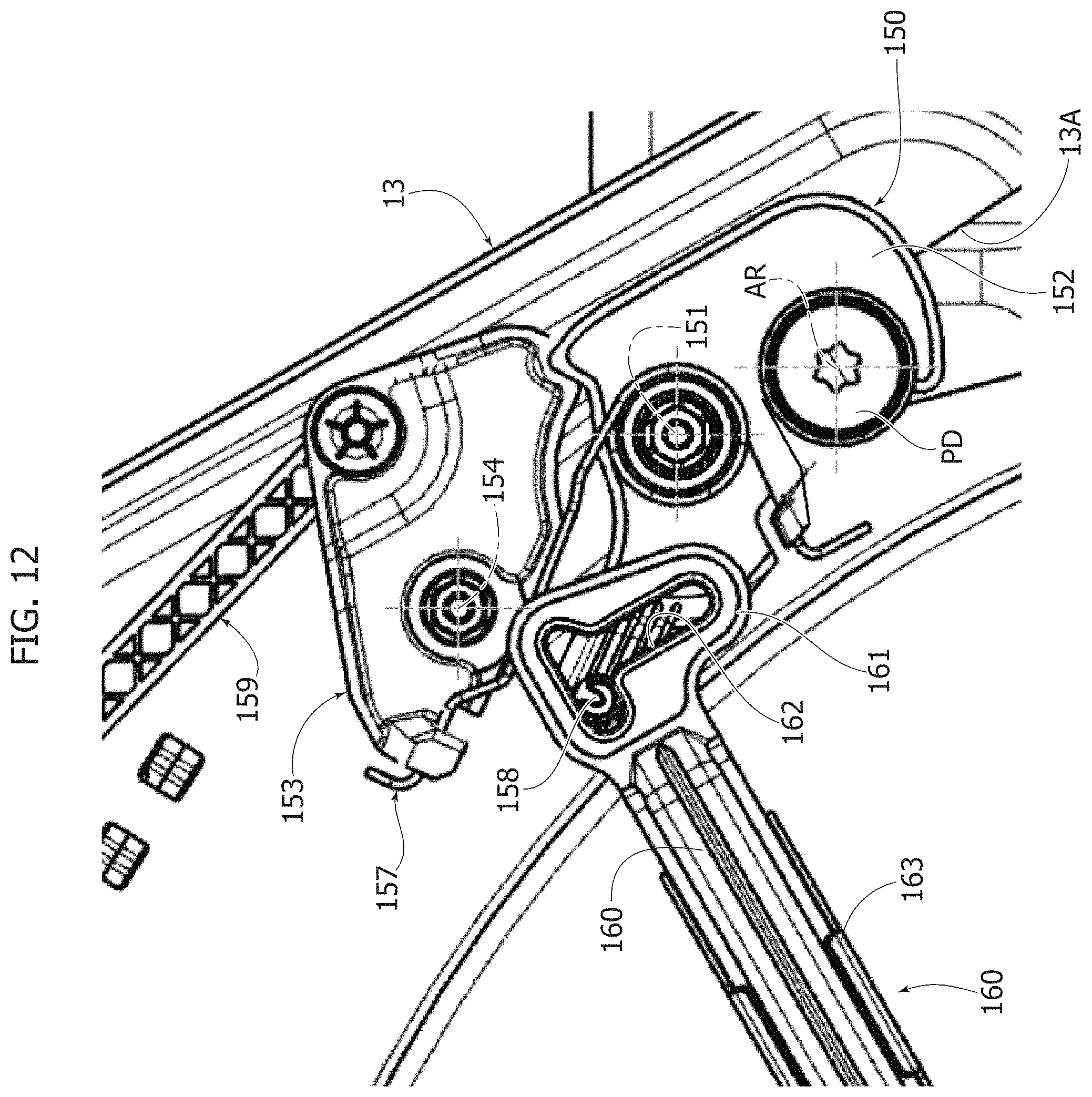Patent US11787322 Figure 12 – Table unit for a motor-vehicle seat; motor-vehicle seat provided with this unit and motor-vehicle including this seat