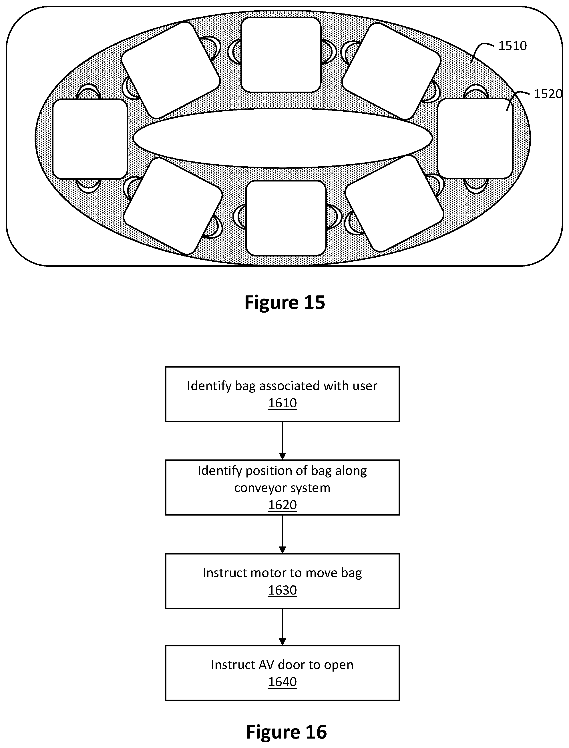 Patent US11787323 Figure 7 – Conveyor system for delivery using autonomous vehicles