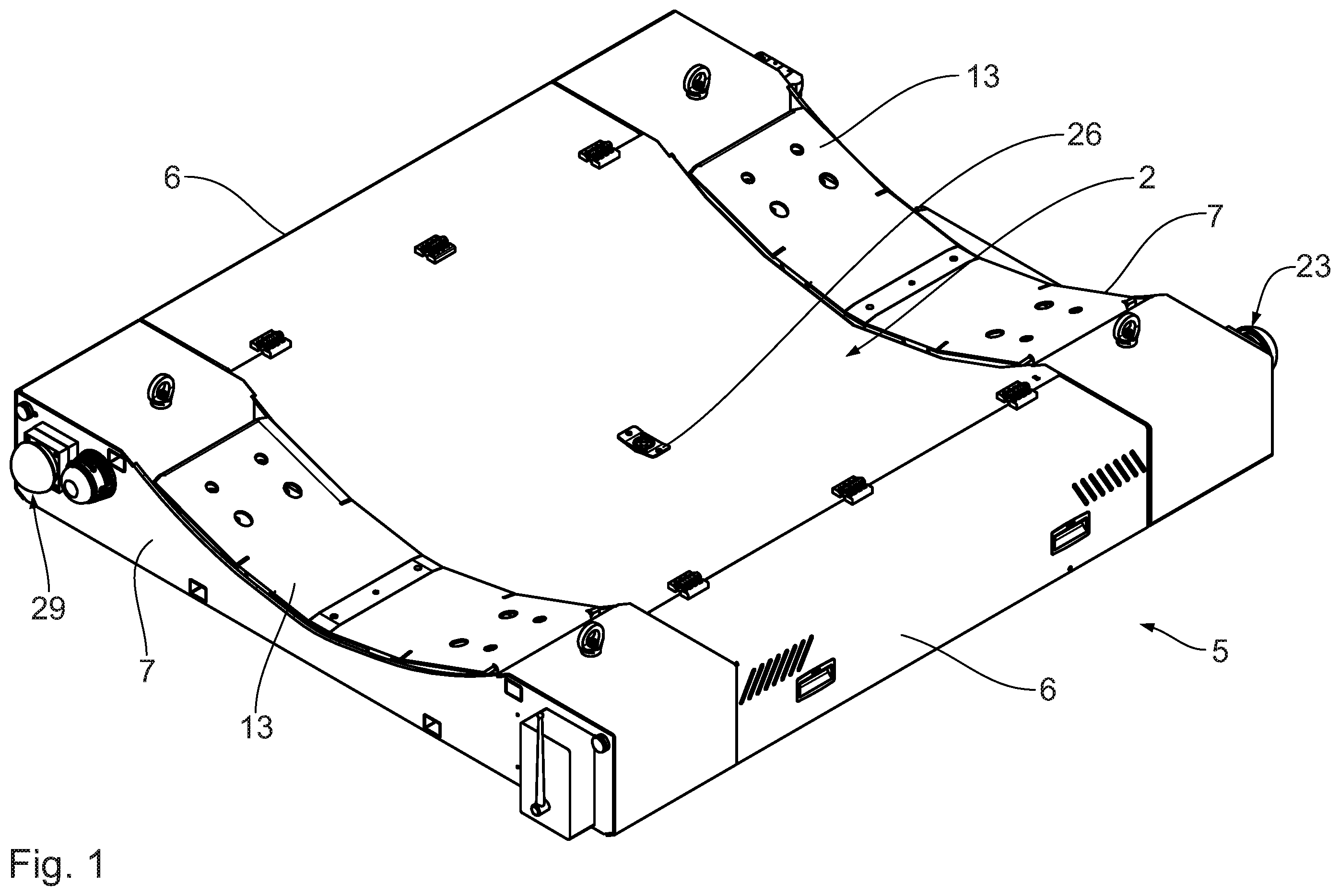 Patent US11787324 Figure 1 – Trolley for rolls of material