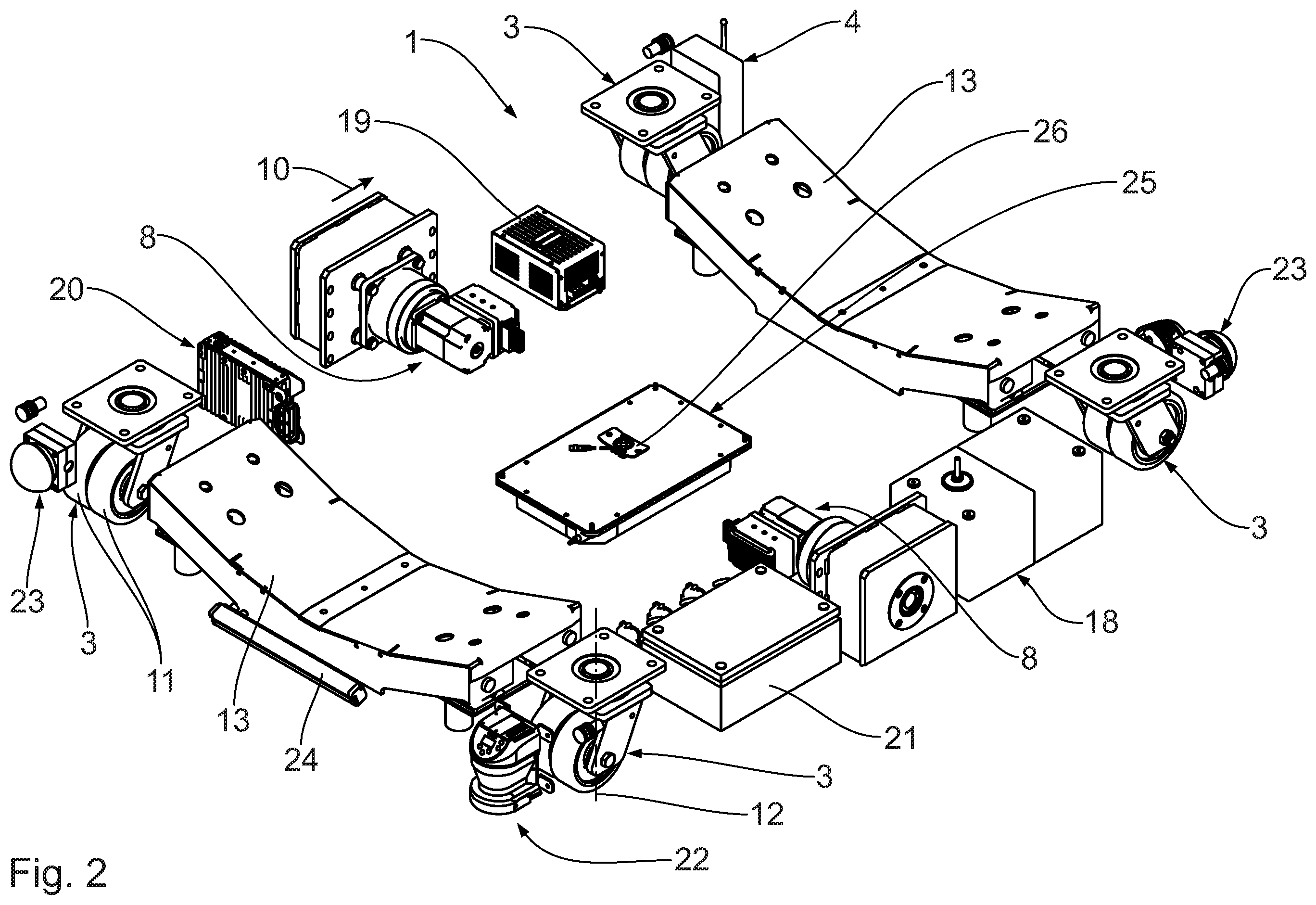 Patent US11787324 Figure 2 – Trolley for rolls of material