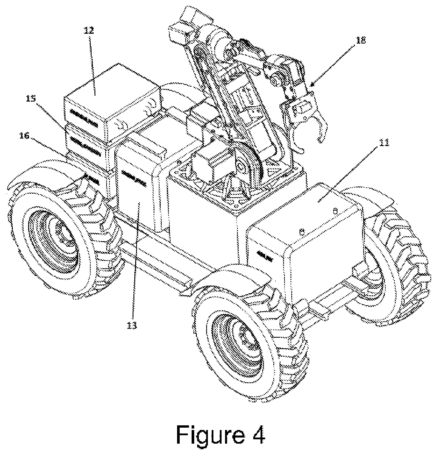 Patent US11787327 Figure 4 – Machine configuration system capable of different works by means of various components and equipments