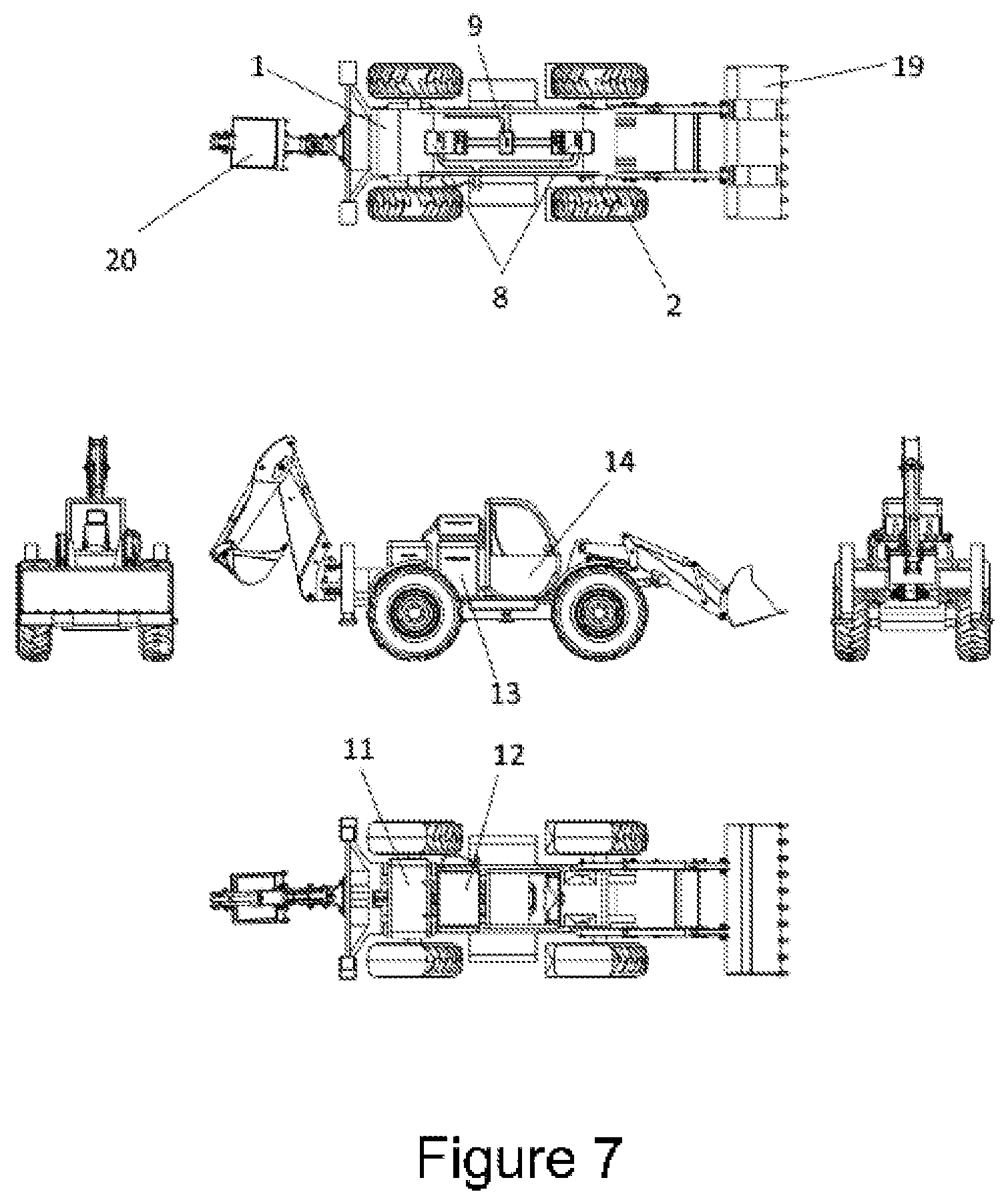 Patent US11787327 Figure 7 – Machine configuration system capable of different works by means of various components and equipments