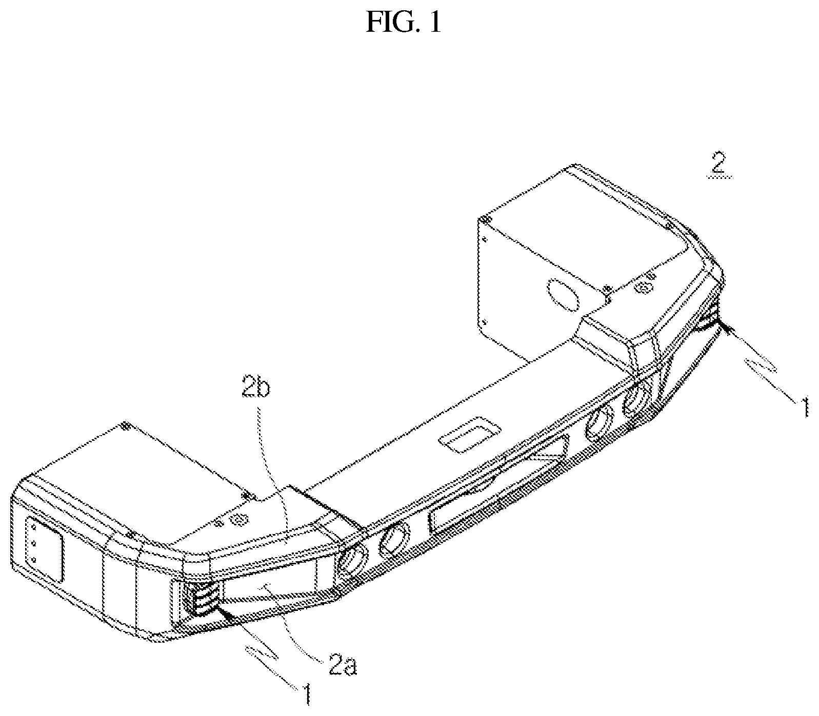 Patent US11787329 Figure 1 – Lamp module for industrial vehicle and industrial vehicle including the same