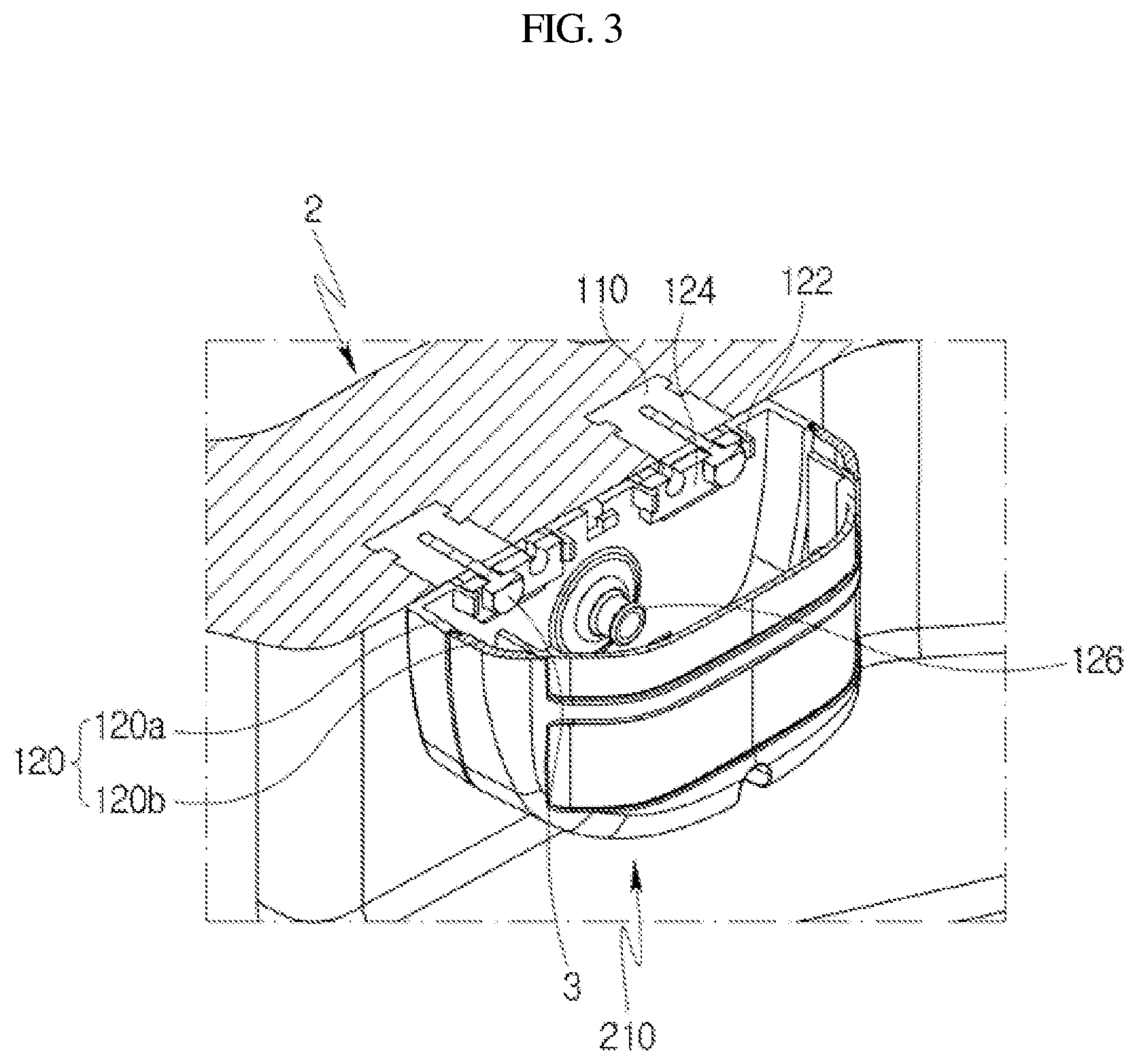 Patent US11787329 Figure 3 – Lamp module for industrial vehicle and industrial vehicle including the same