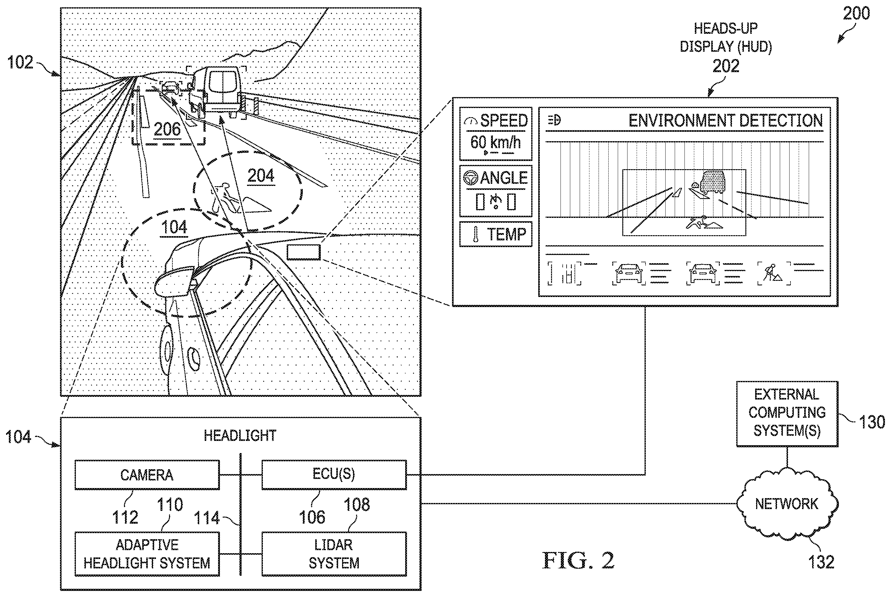 Patent US11787331 Figure 2 – Adaptive vehicle headlight