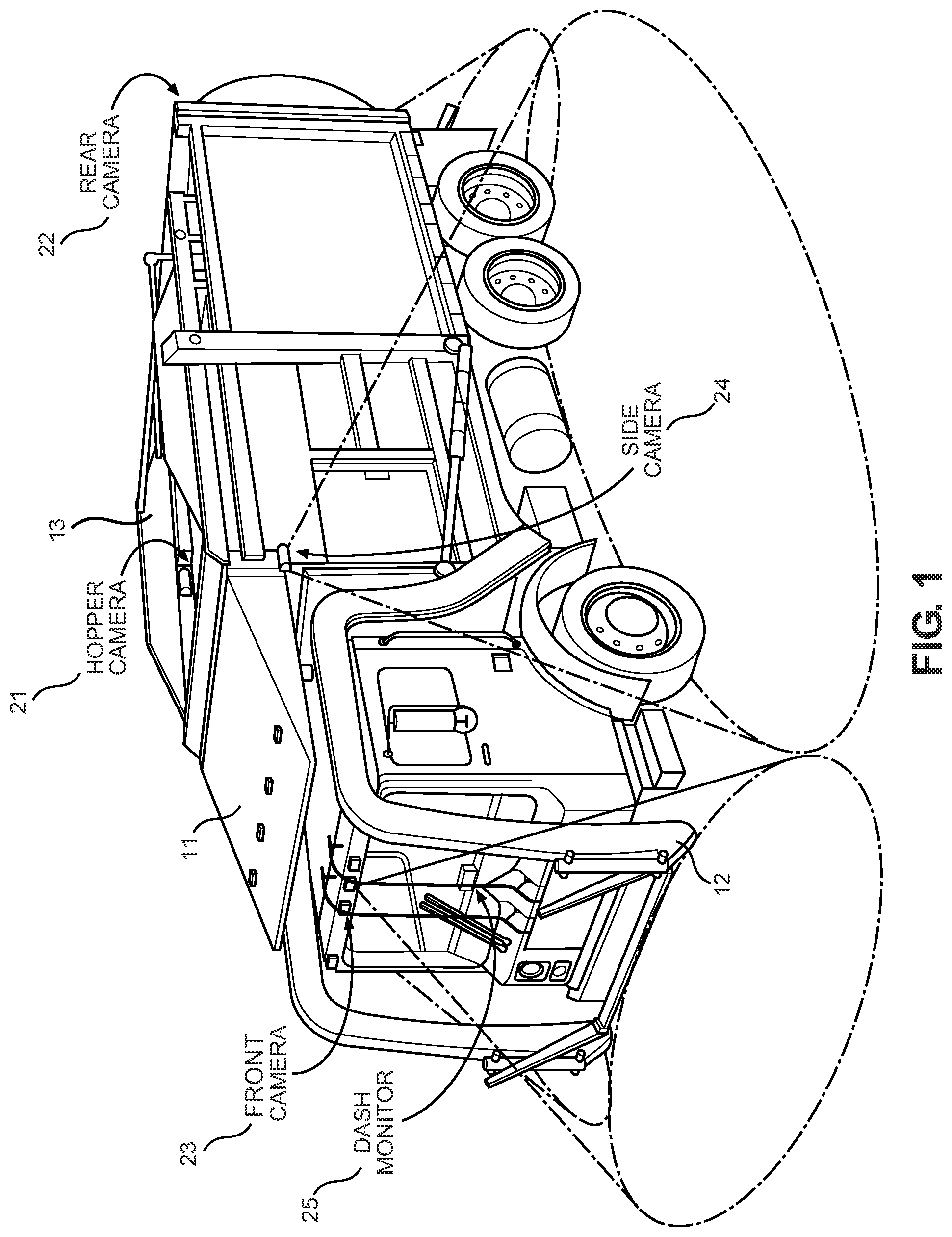 Patent US11787333 Figure 1 – Garbage truck camera and safety system
