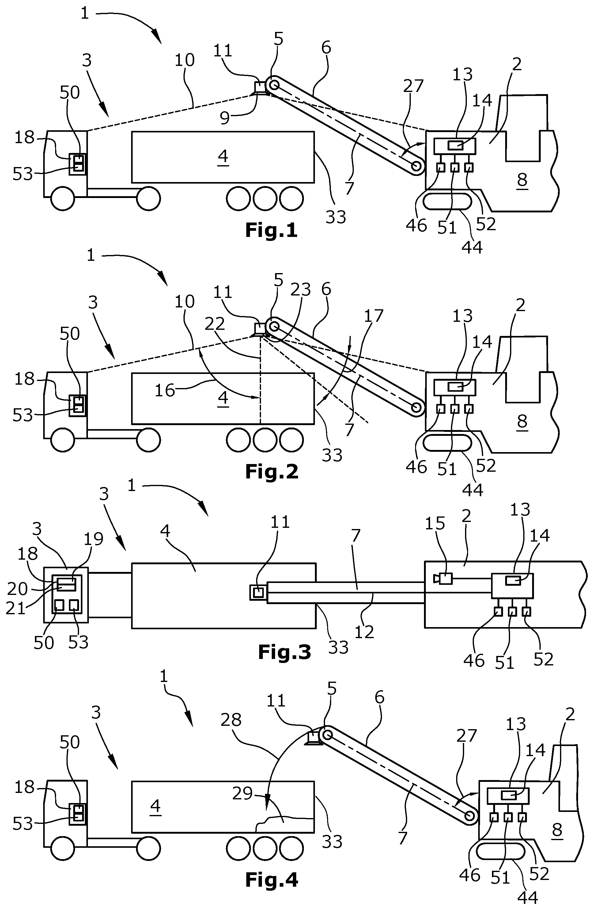 Patent US11787337 — System comprising construction machine, transport vehicle with loading space and image-recording device, and method for displaying an image stream during the loading or unloading of a transport vehicle — Figure 1