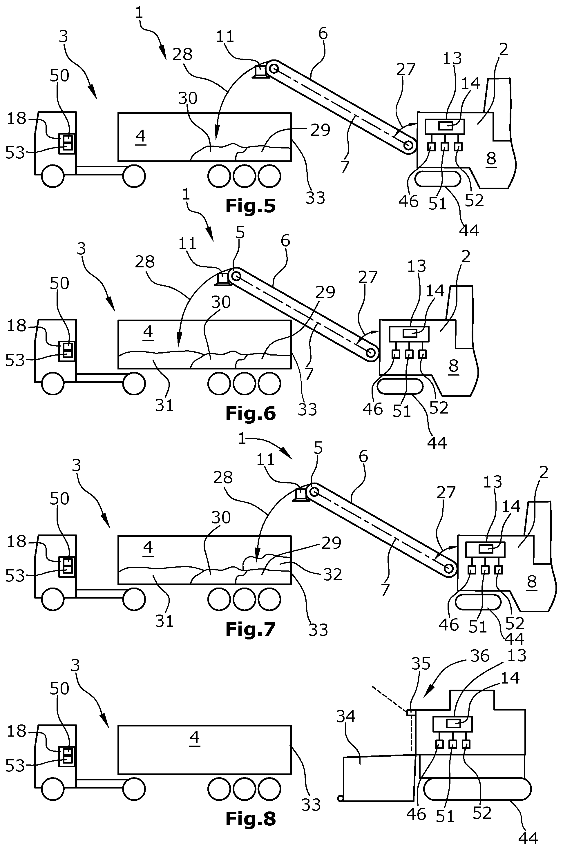 Patent US11787337 Figure 2 – System comprising construction machine, transport vehicle with loading space and image-recording device, and method for displaying an image stream during the loading or unloading of a transport vehicle