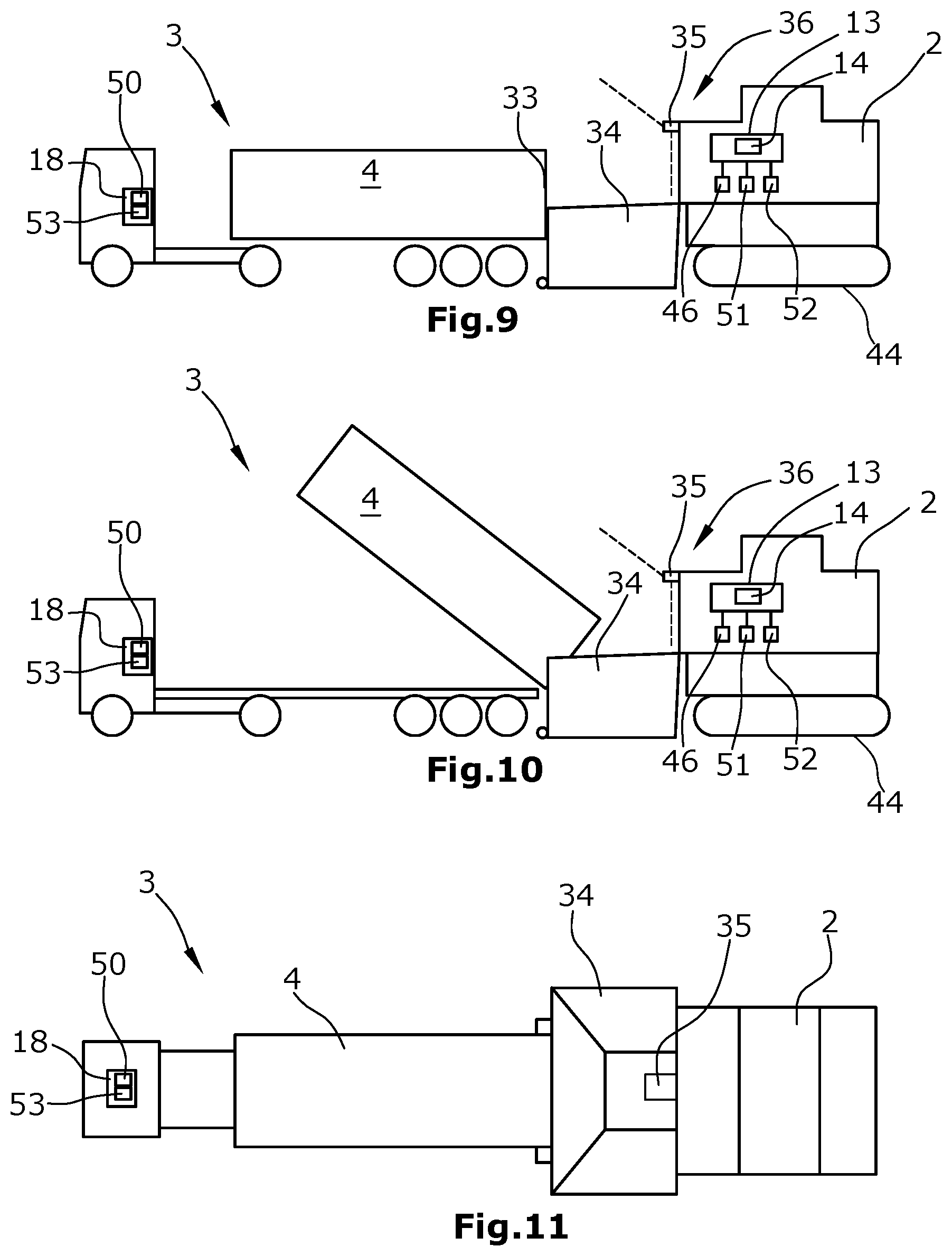 Patent US11787337 Figure 3 – System comprising construction machine, transport vehicle with loading space and image-recording device, and method for displaying an image stream during the loading or unloading of a transport vehicle
