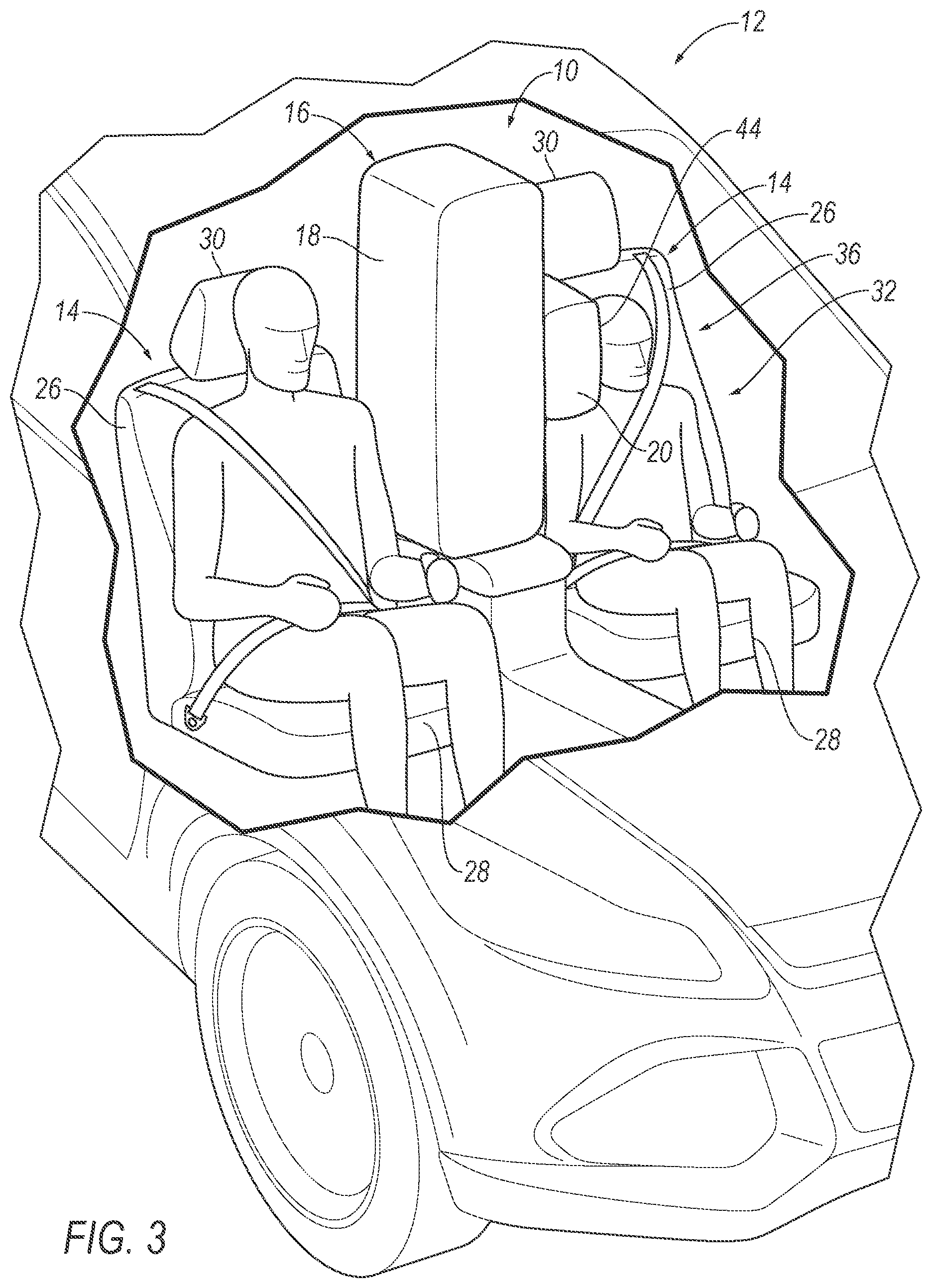 Patent US11787361 Figure 3 – Selectively inflatable airbag side chambers