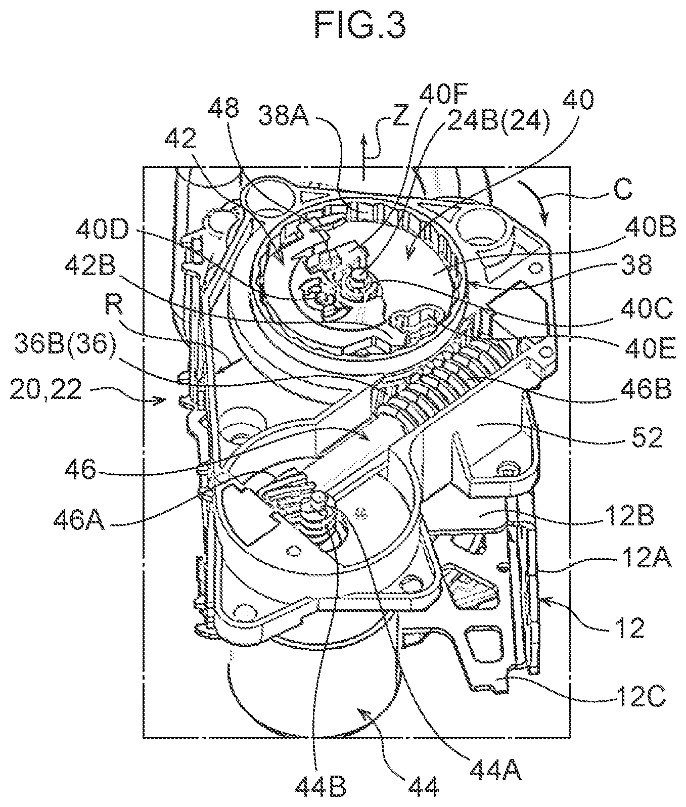 Patent US11787363 Figure 3 – Webbing take-up device