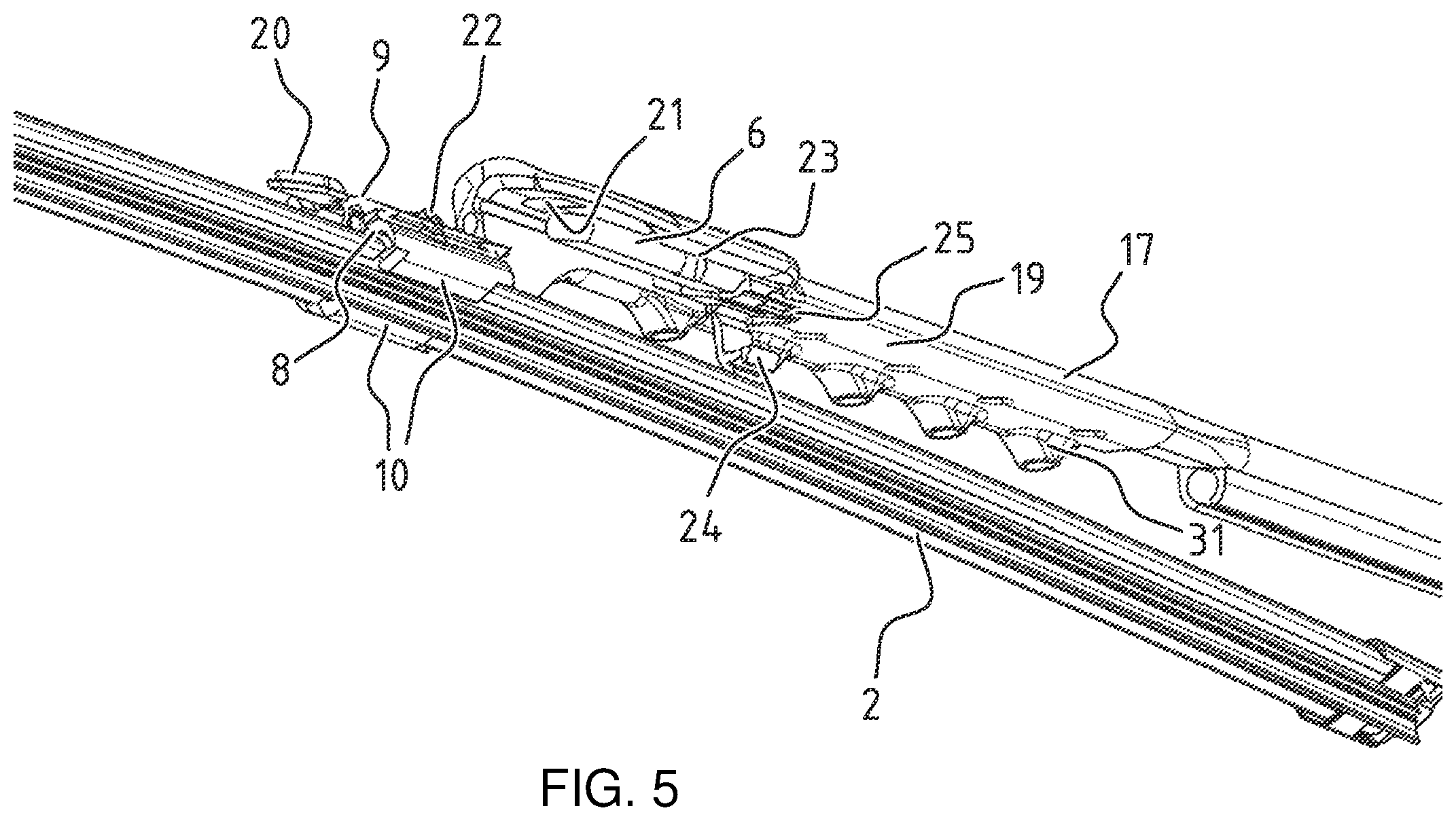 Patent US11787369 Figure 4 – Windscreen wiper device of the flat blade type