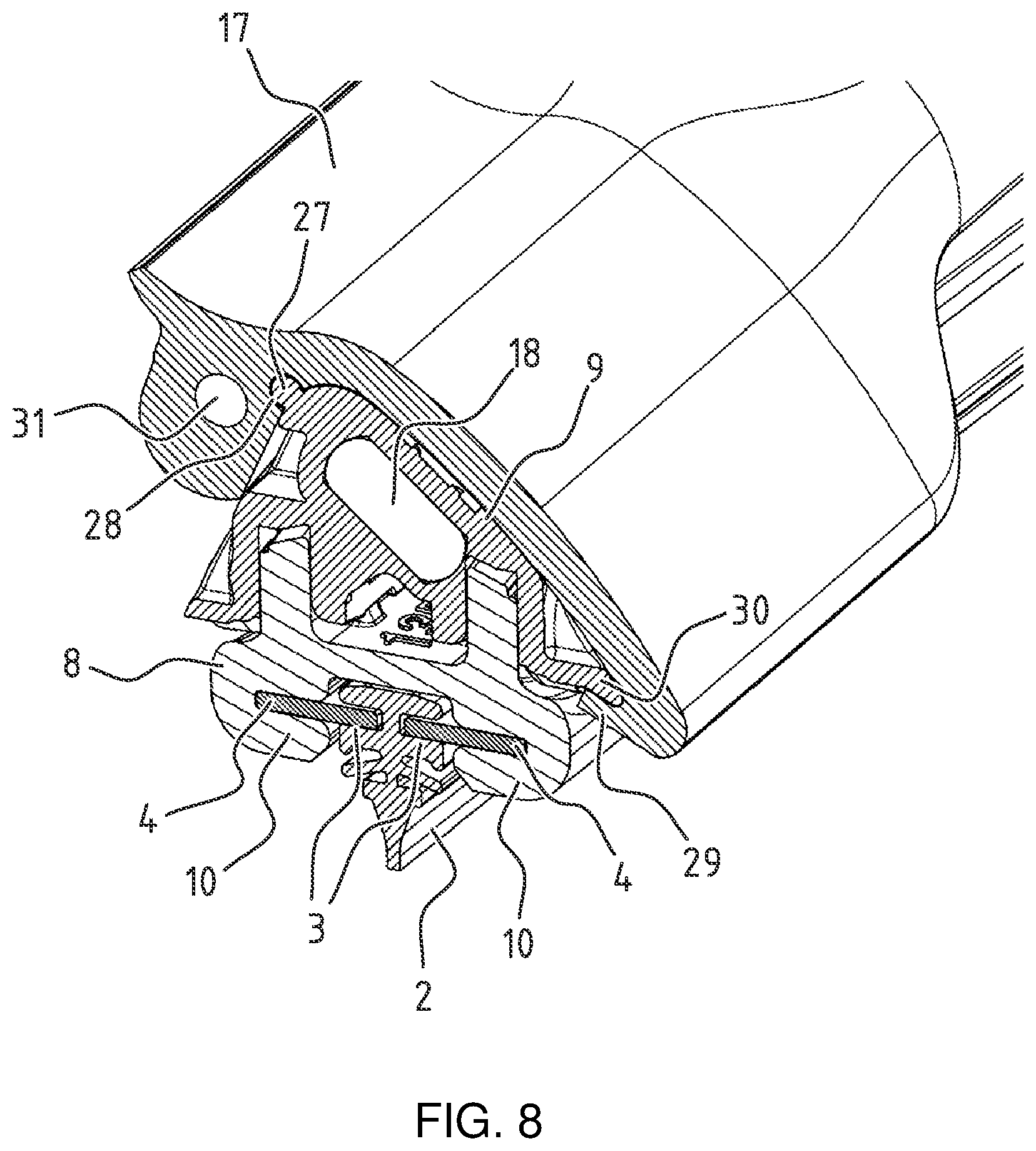 Patent US11787369 Figure 7 – Windscreen wiper device of the flat blade type