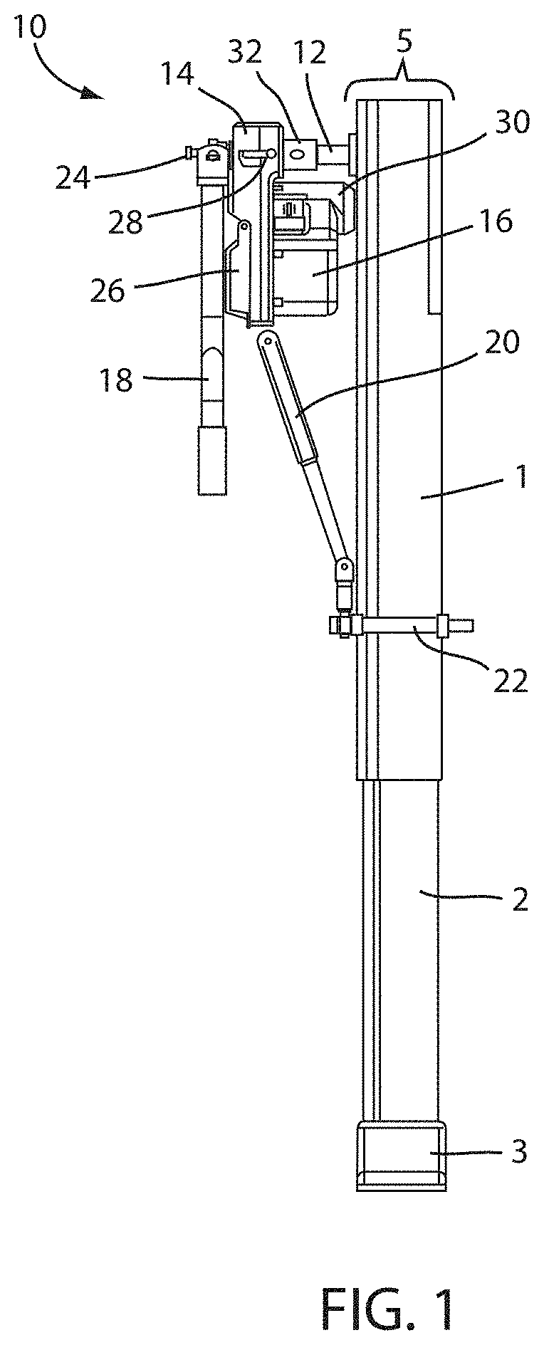 Patent US11787372 Figure 1 – Apparatus and method for lowering and raising a trailer