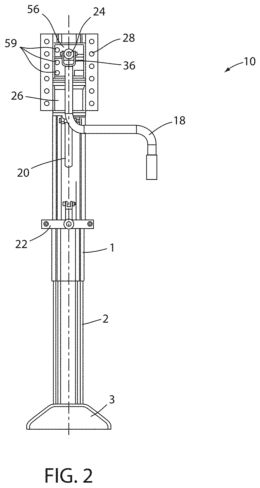 Patent US11787372 Figure 2 – Apparatus and method for lowering and raising a trailer