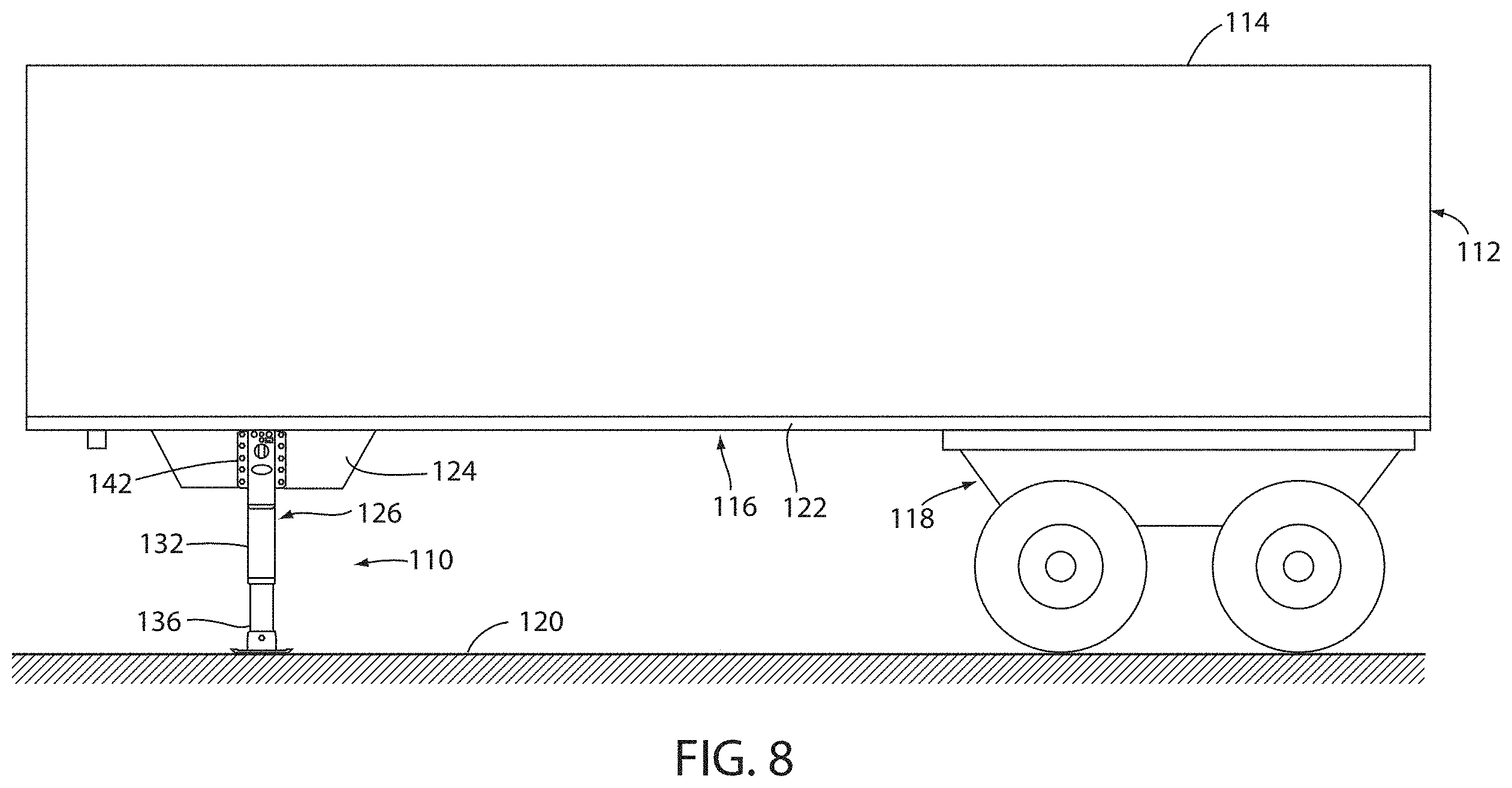 Patent US11787372 Figure 9 – Apparatus and method for lowering and raising a trailer