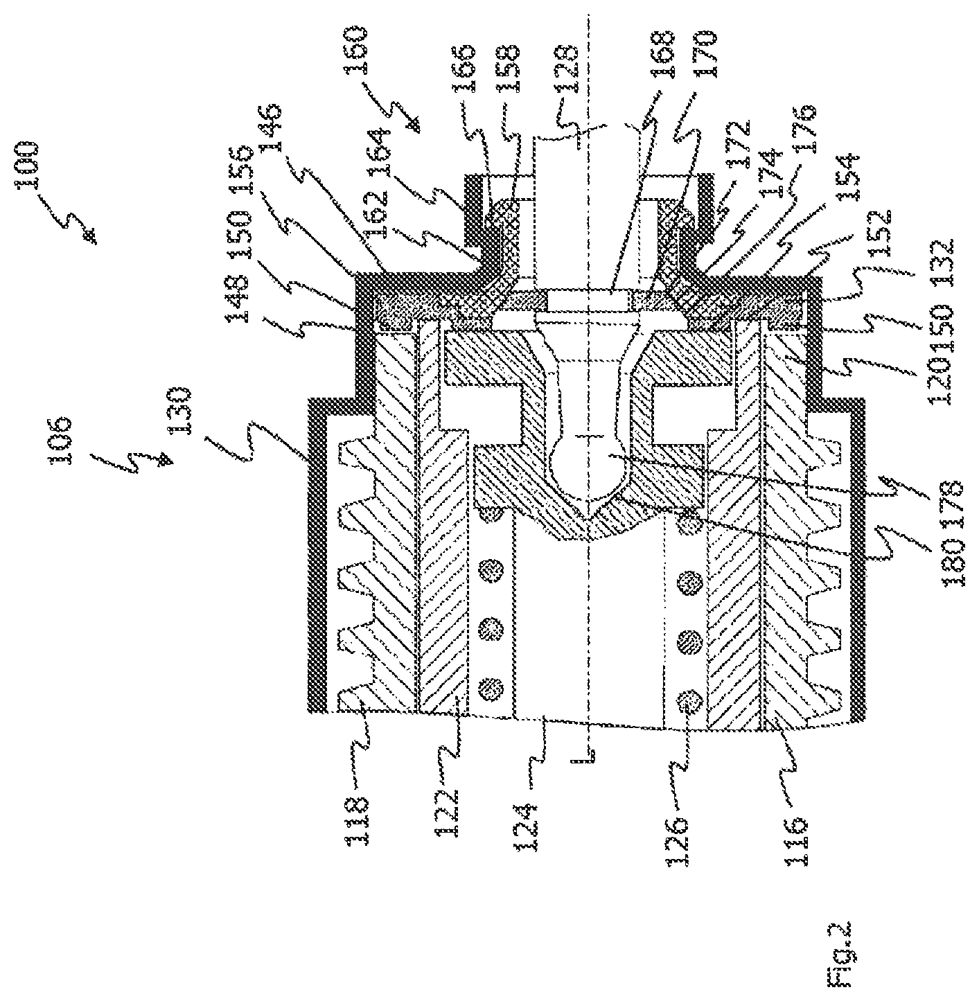 Patent US11787380 Figure 2 – Electromechanical brake booster comprising a damping element, vehicle brake system, assembly therefor and damping element