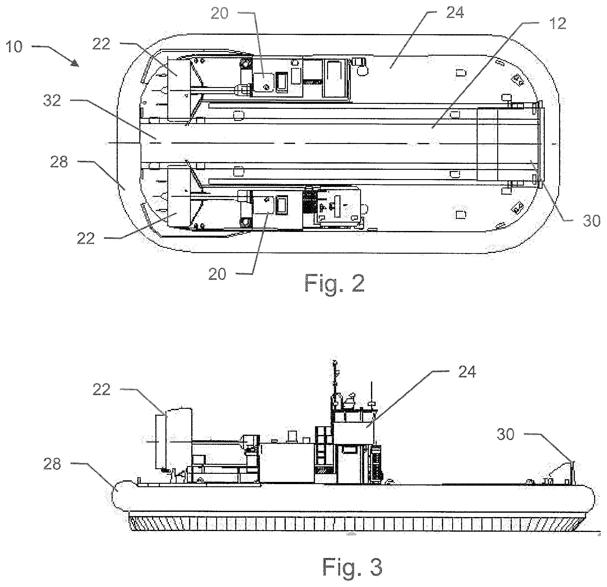 Patent US11787383 Figure 2 – Utilizing a multi-track cargo handling assembly on an amphibious air-cushion vehicle