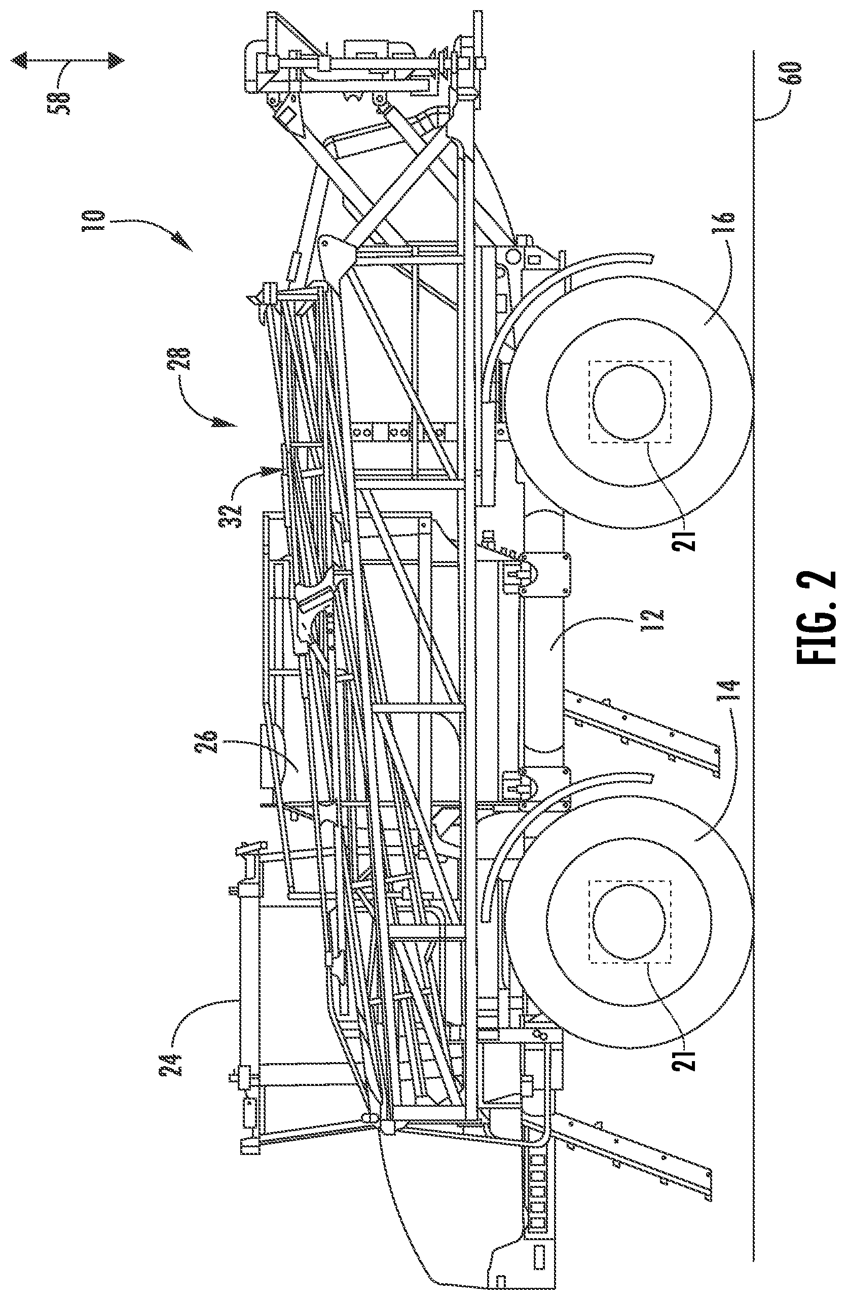 Patent US11787385 Figure 2 – Agricultural system and method for preventing roll-back of an agricultural vehicle on a sloped surface