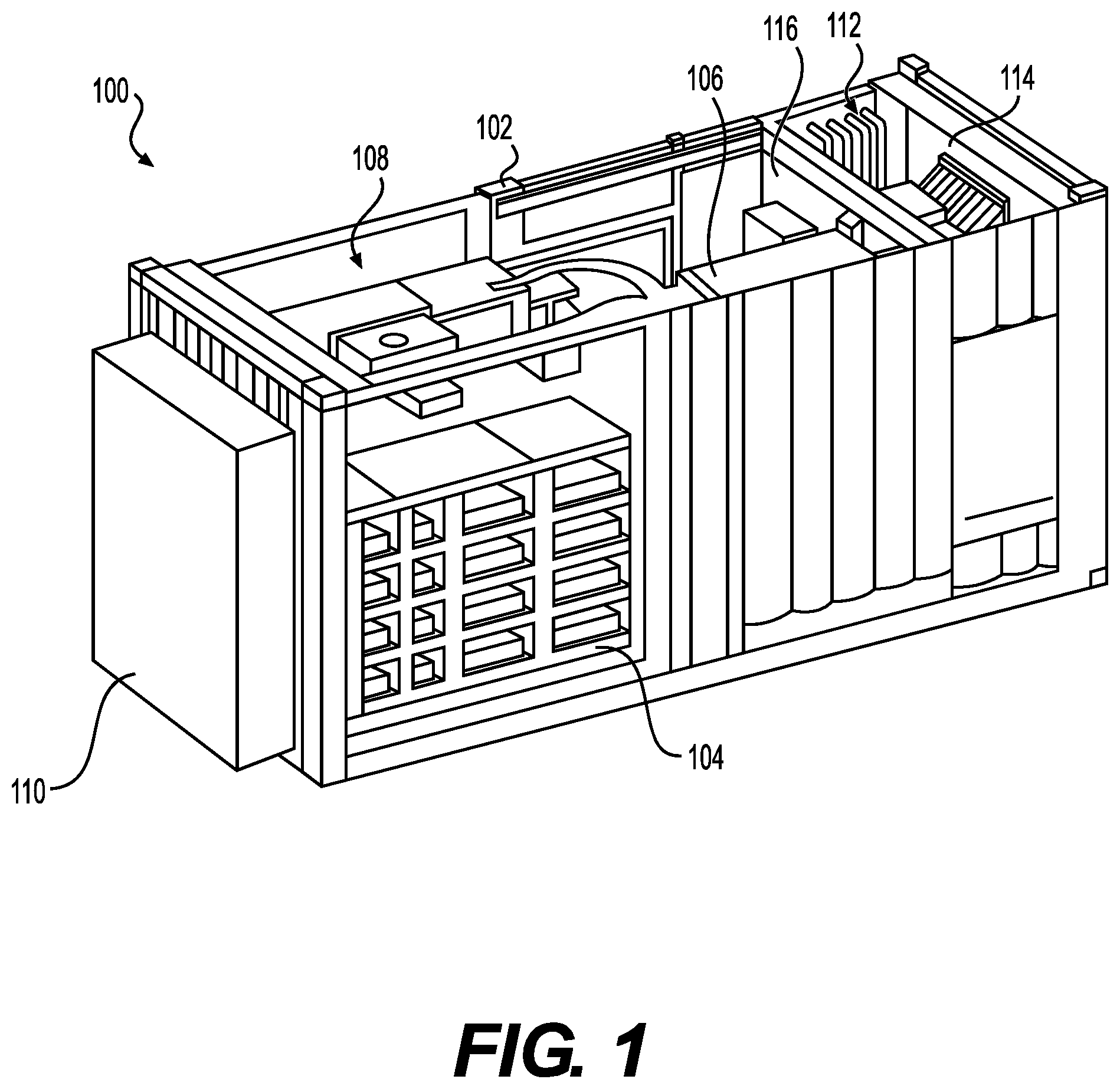 Patent US11787387 Figure 1 – Thermal management system for an energy storage container