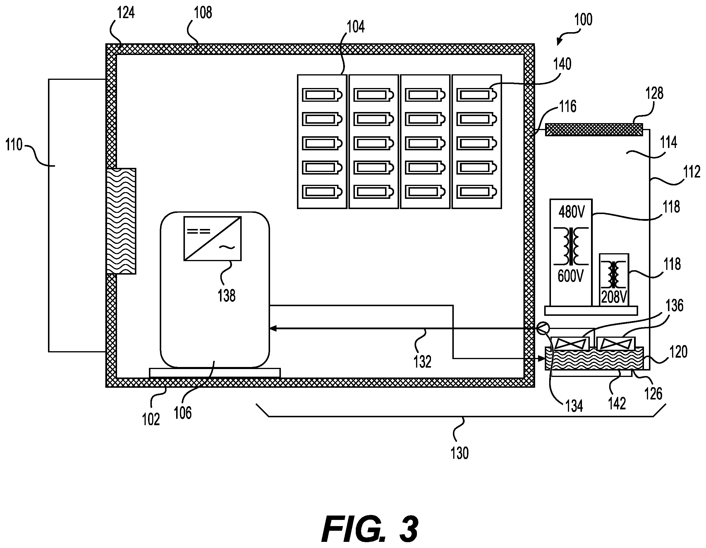 Patent US11787387 Figure 3 – Thermal management system for an energy storage container