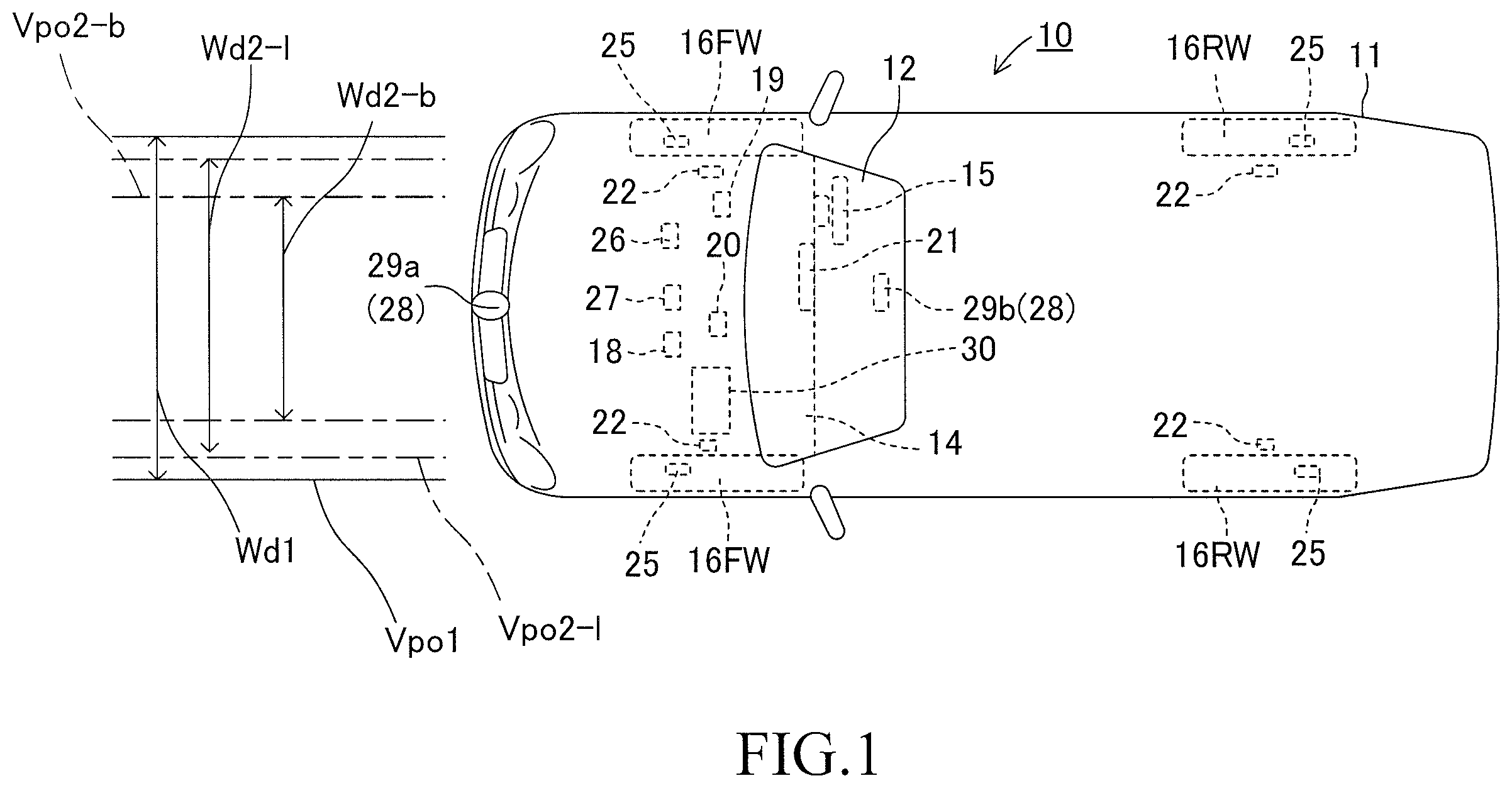 Patent US11787401 Figure 1 – Collision avoidance support device