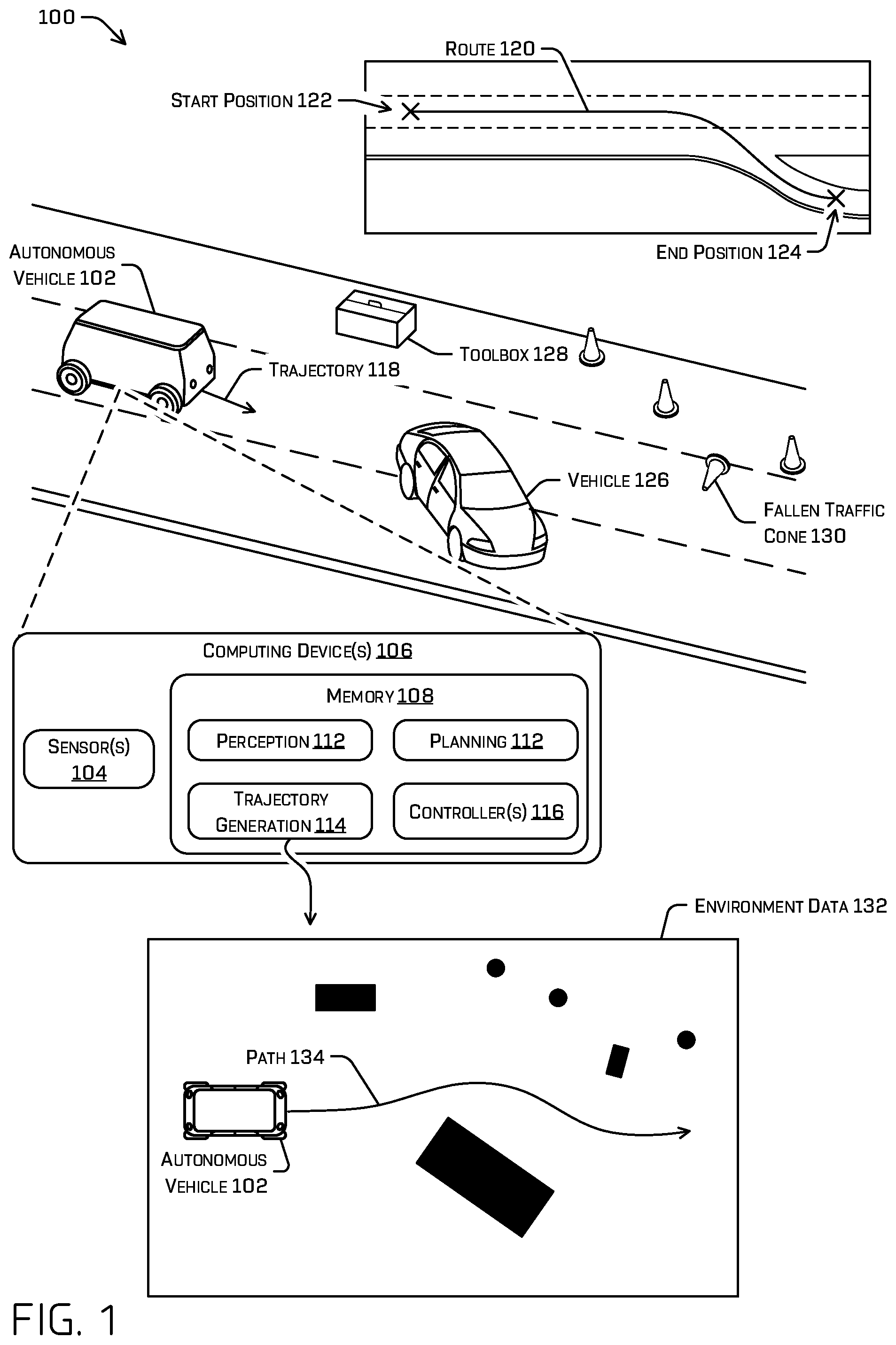Patent US11787438 Figure 1 – Collaborative vehicle path generation
