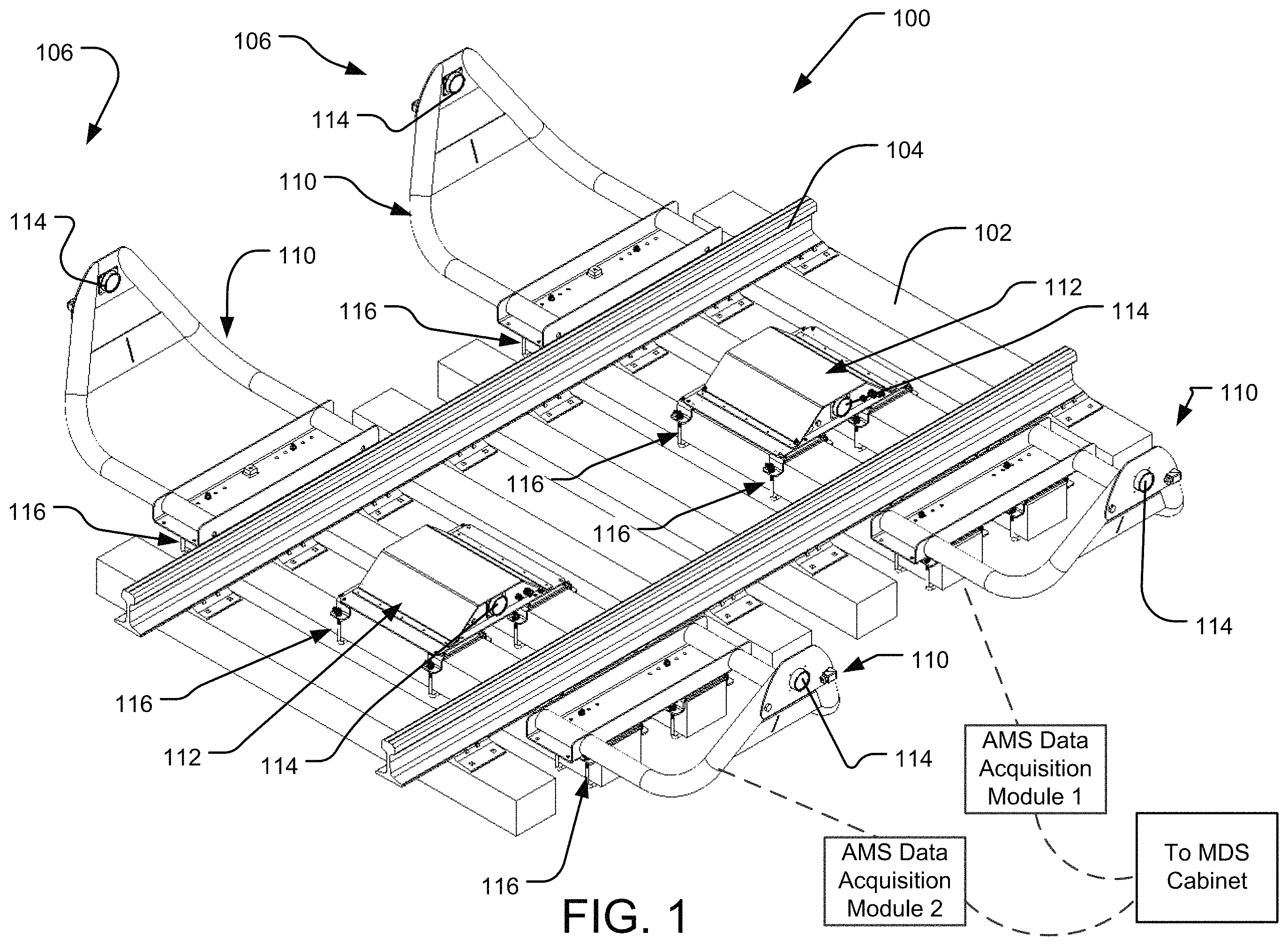 Patent US11787454 Figure 1 – Railcar acoustic monitoring system and method of use