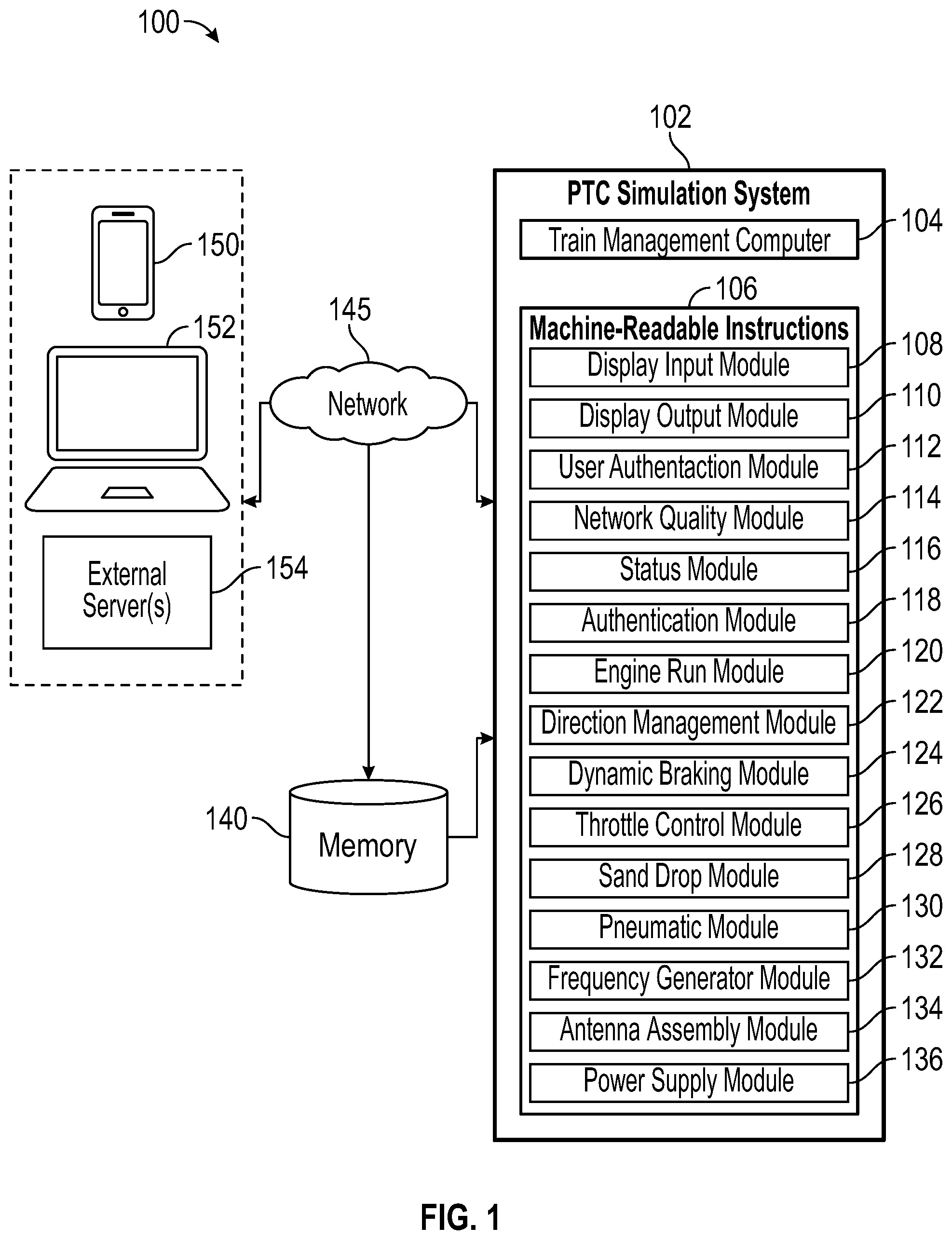 Patent US11787455 — Positive train control simulation system with penalty application and method therefor — Figure 1