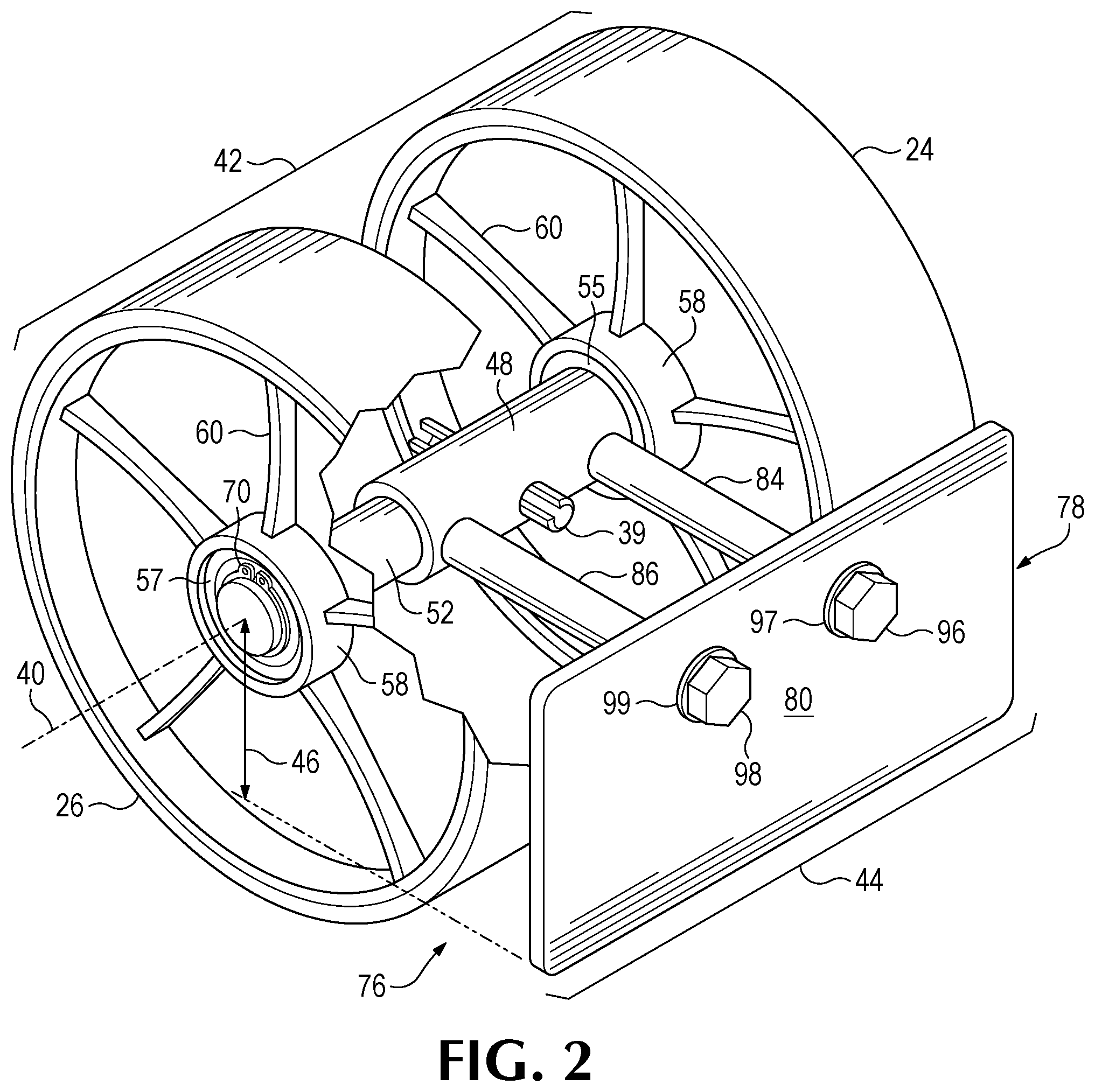 Patent US11787457 Figure 2 – Pallet truck wheel guard assembly