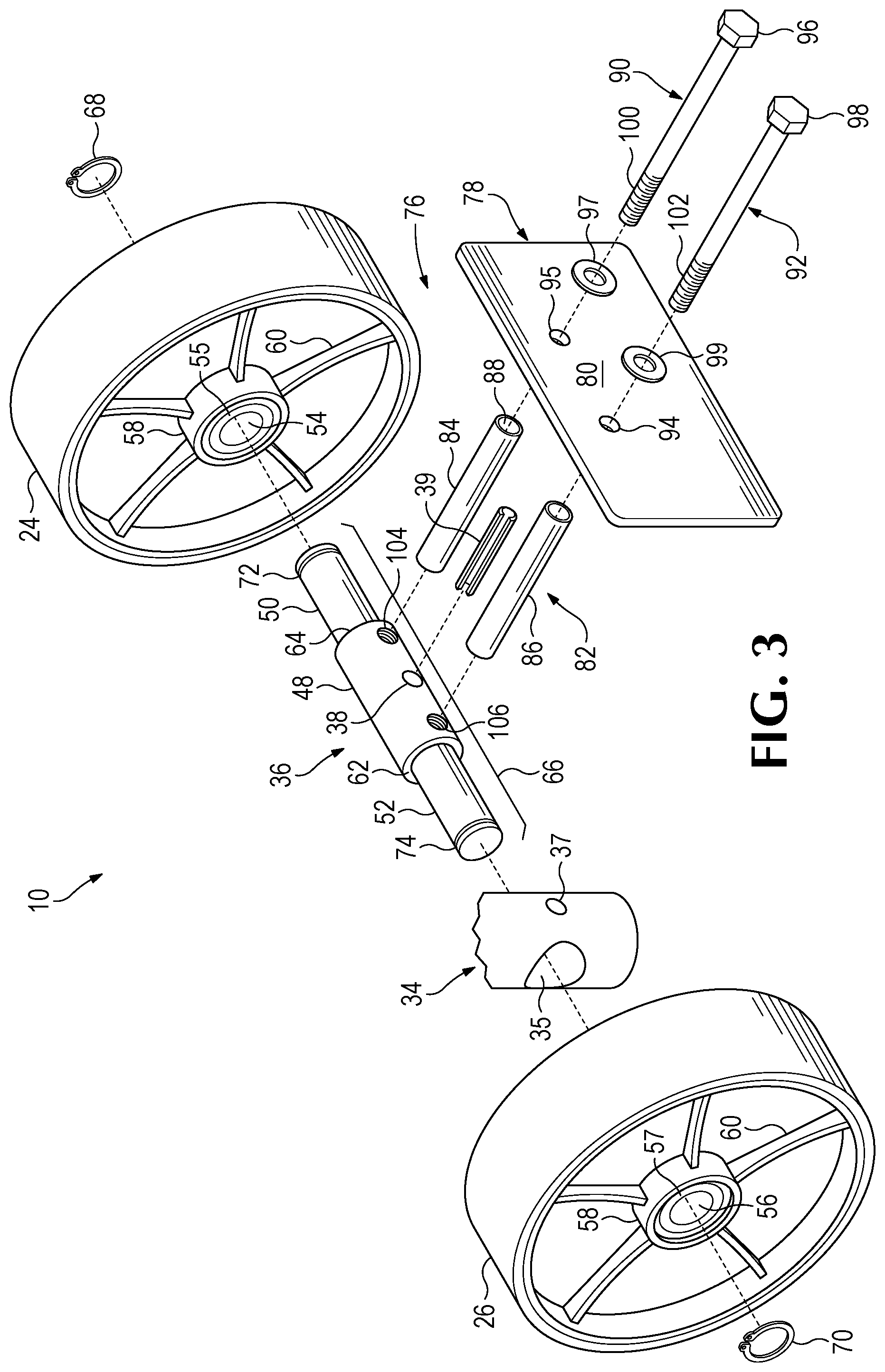 Patent US11787457 Figure 3 – Pallet truck wheel guard assembly