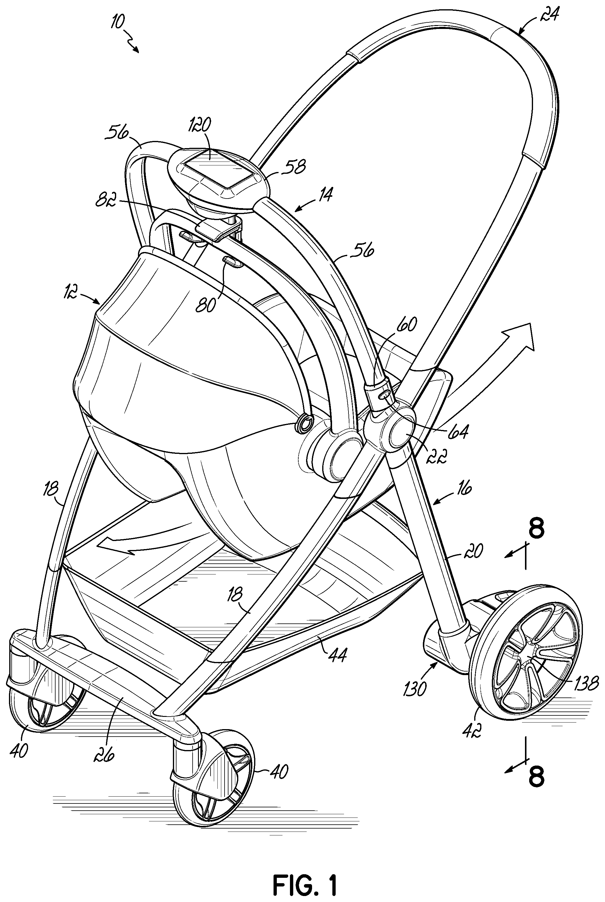 Patent US11787461 Figure 1 – Stroller system