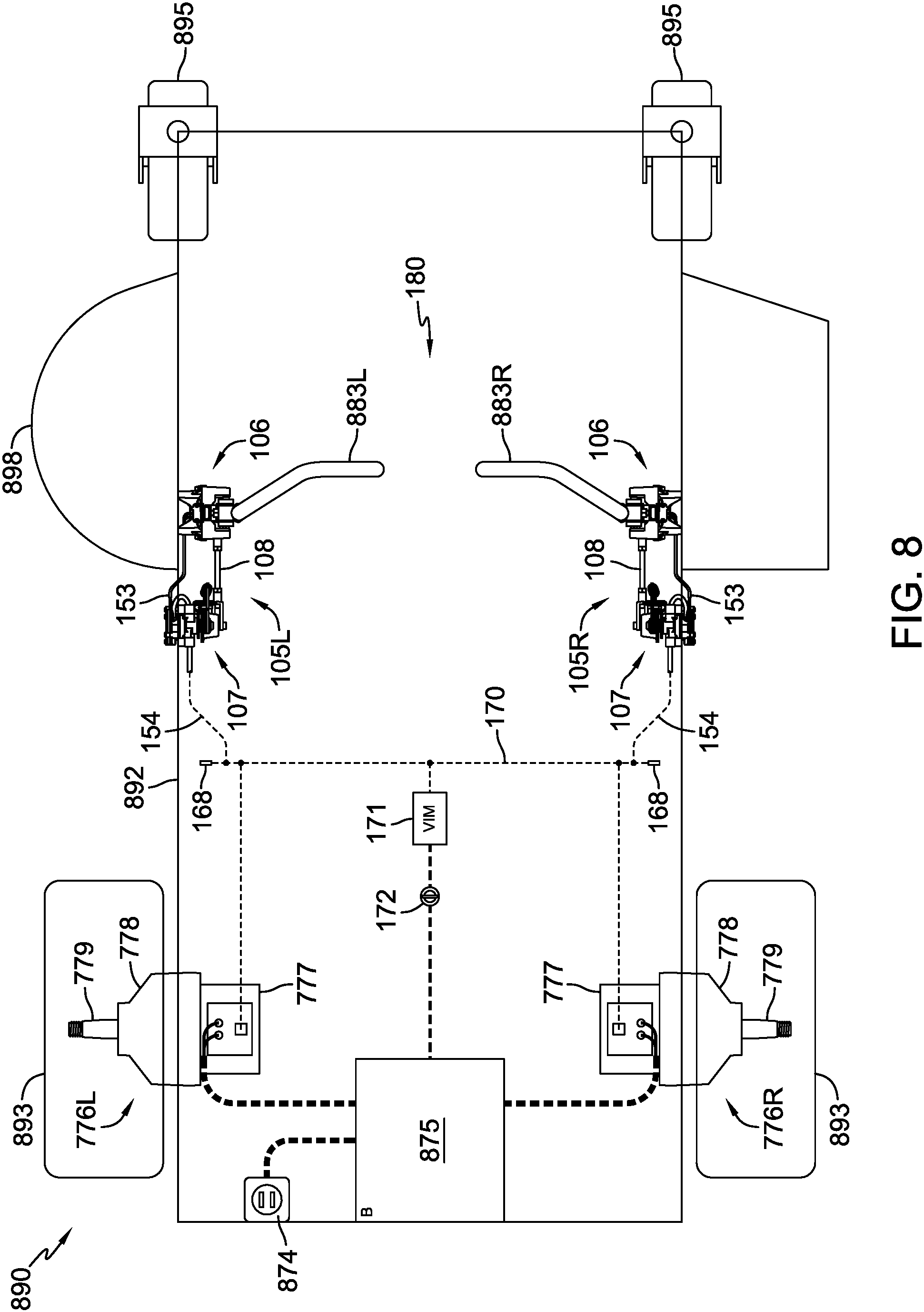 Patent US11787471 Figure 8 – Control assembly for zero turn vehicle