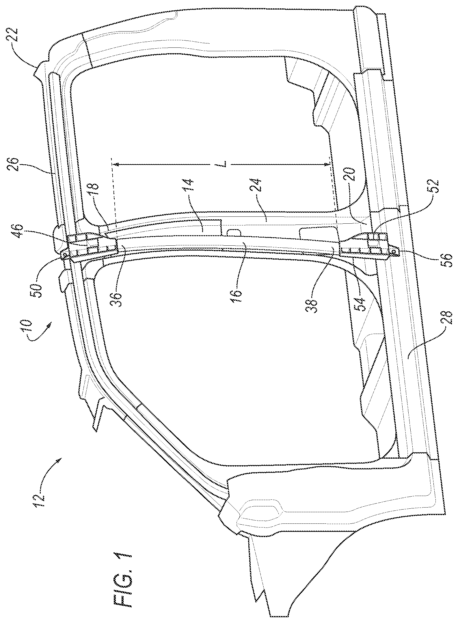 Patent US11787484 Figure 1 – Structural assembly for vehicle components having continuously formed composite reinforcement
