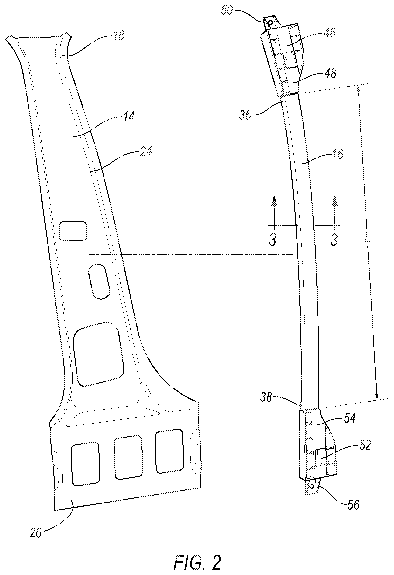 Patent US11787484 Figure 2 – Structural assembly for vehicle components having continuously formed composite reinforcement