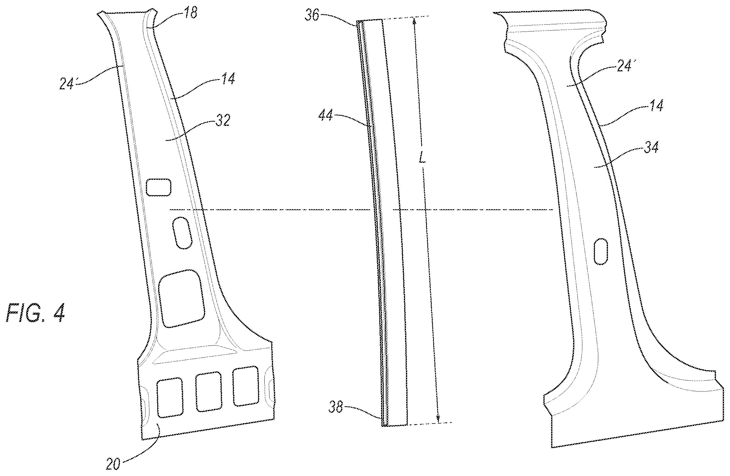 Patent US11787484 Figure 4 – Structural assembly for vehicle components having continuously formed composite reinforcement