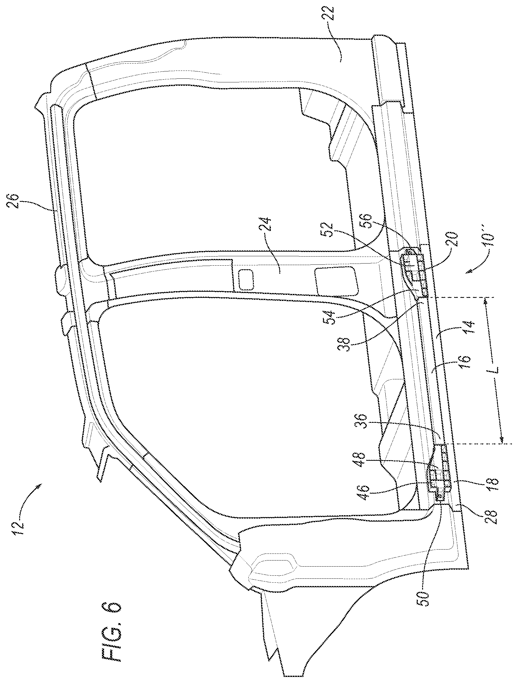 Patent US11787484 Figure 6 – Structural assembly for vehicle components having continuously formed composite reinforcement