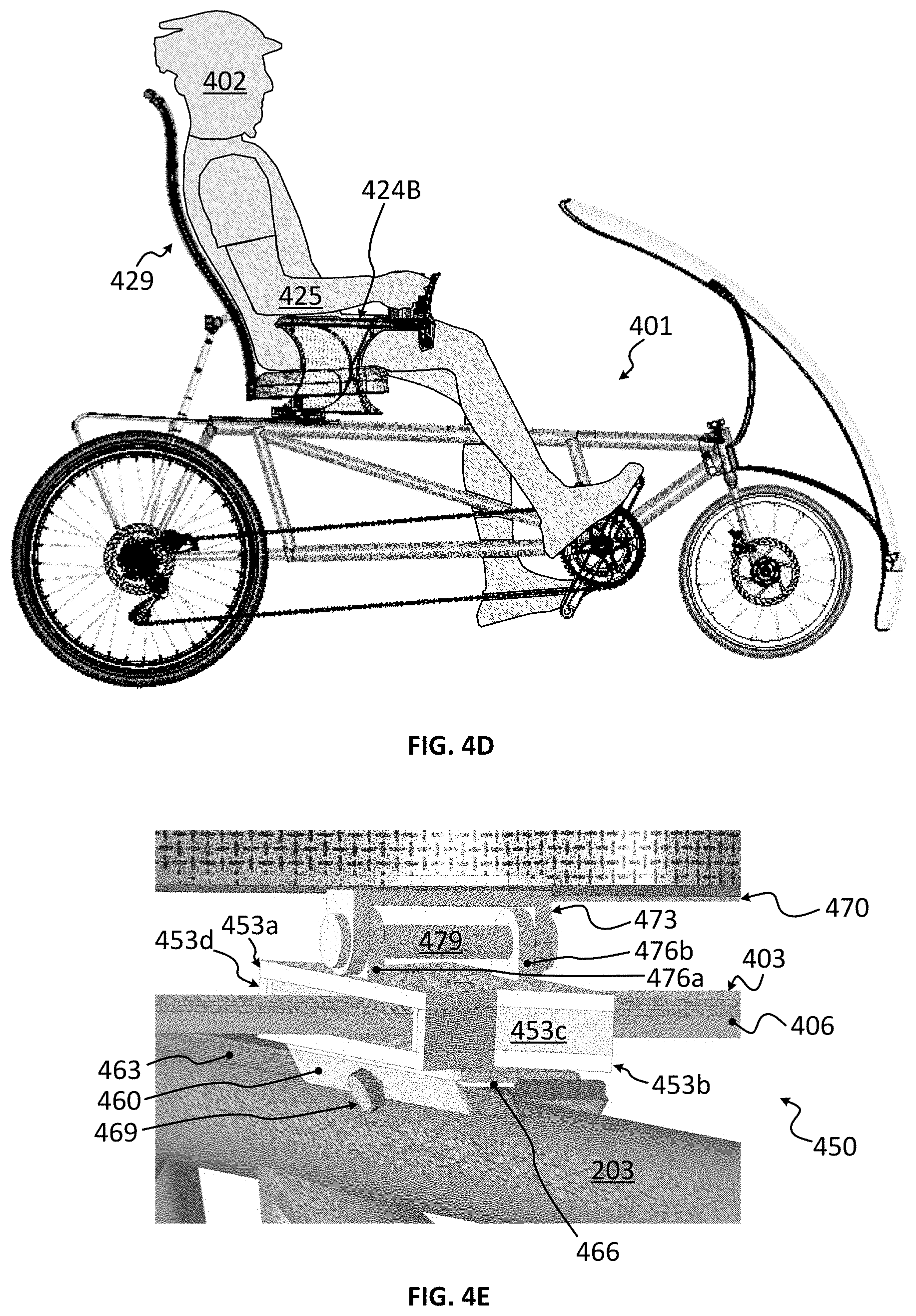 Patent US11787497 Figure 13 – Semi-recumbent bicycle with integrated seat and steering system